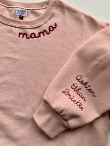 Hand Embroidered Sweatshirt Family Name Adult Crewneck
