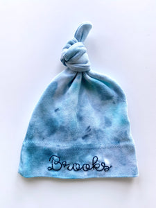 Ice Dyed and Embroidered Knotted Baby Hat