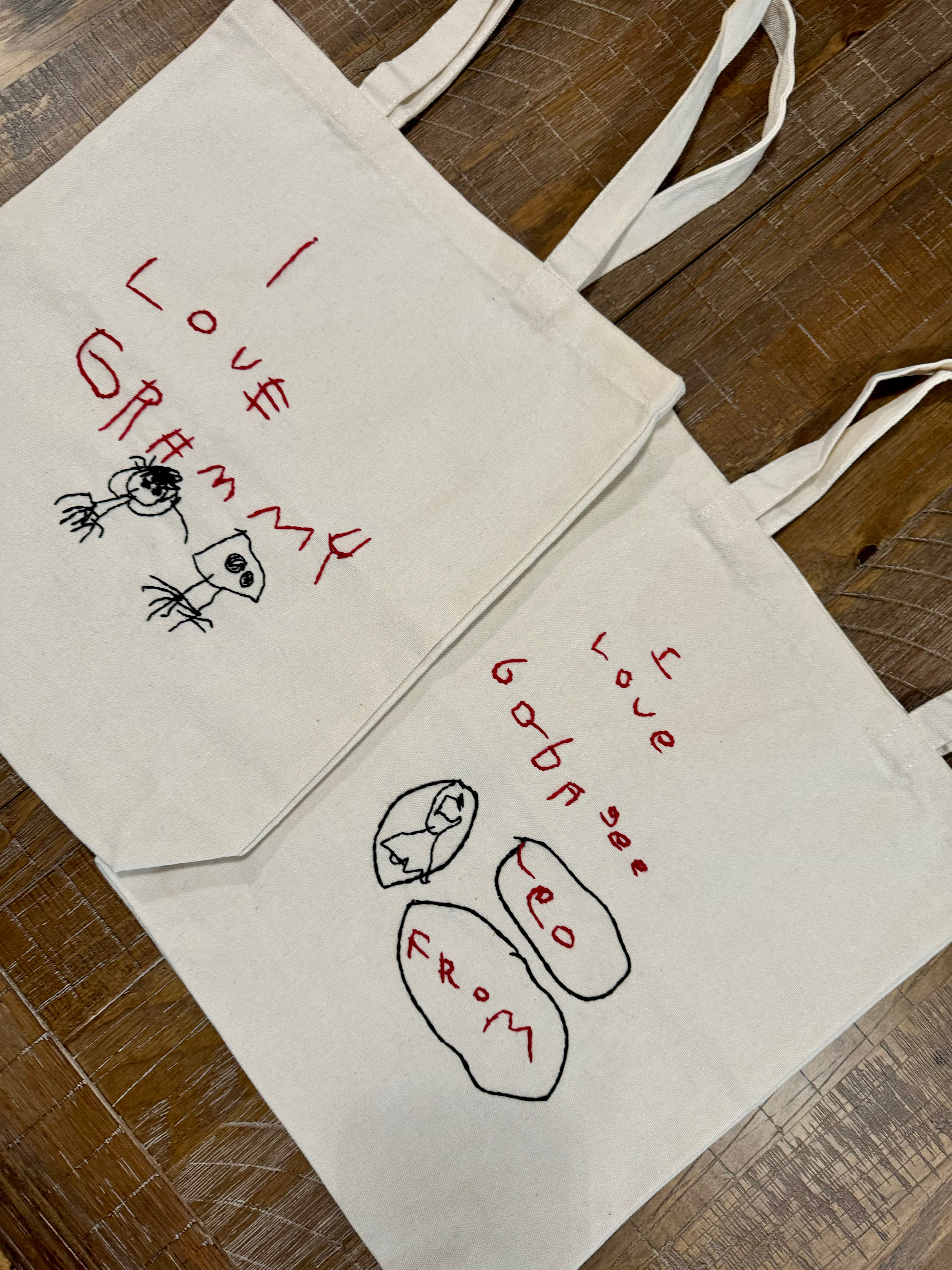 Hand Embroidered Kids' Drawing Tote