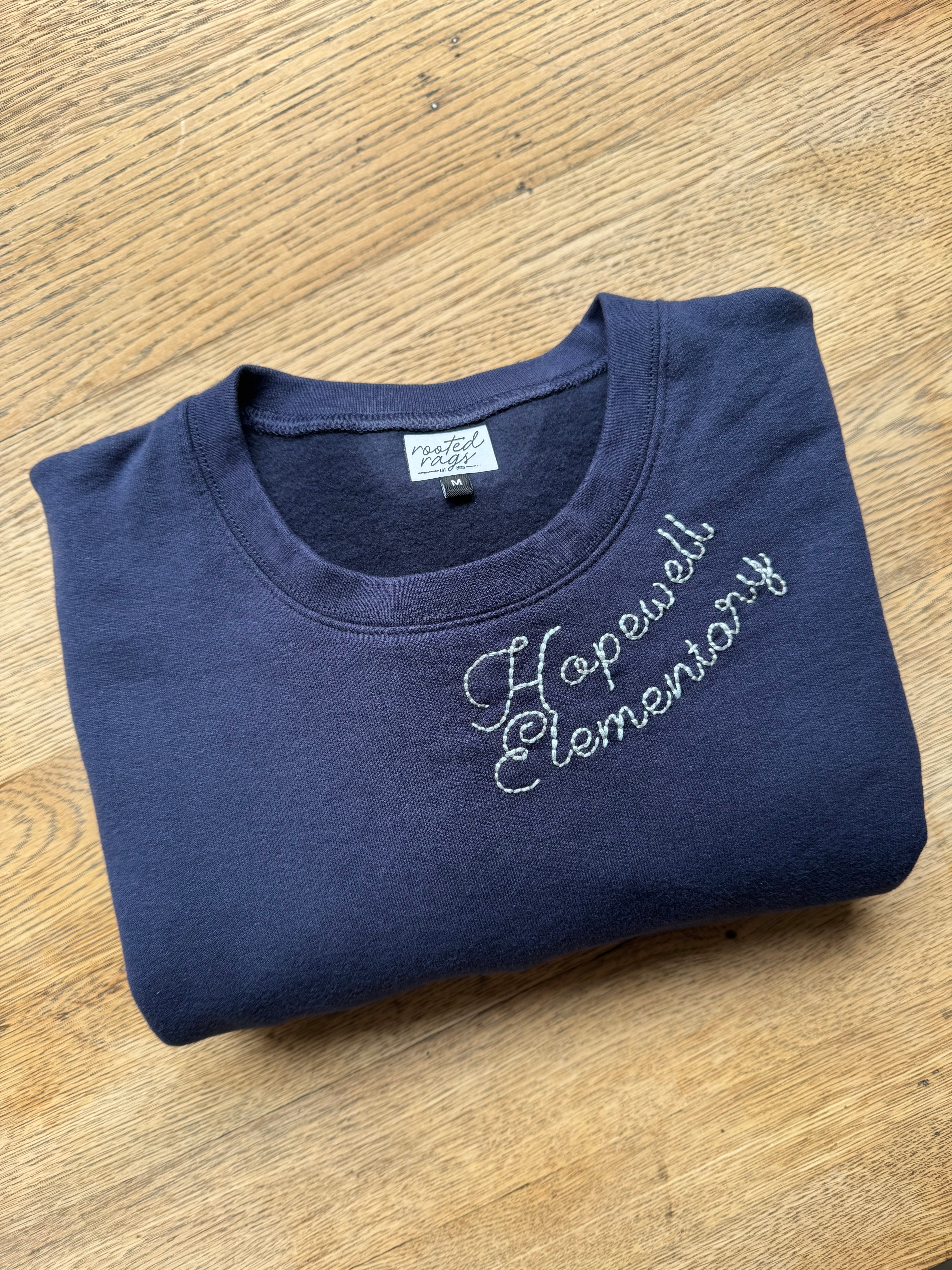 Hopewell Elementary Hand Embroidered Adult Sweatshirt or T-Shirt