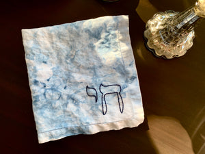 Ice Dyed and Embroidered Chai Challah Cover/Napkin/Placemat