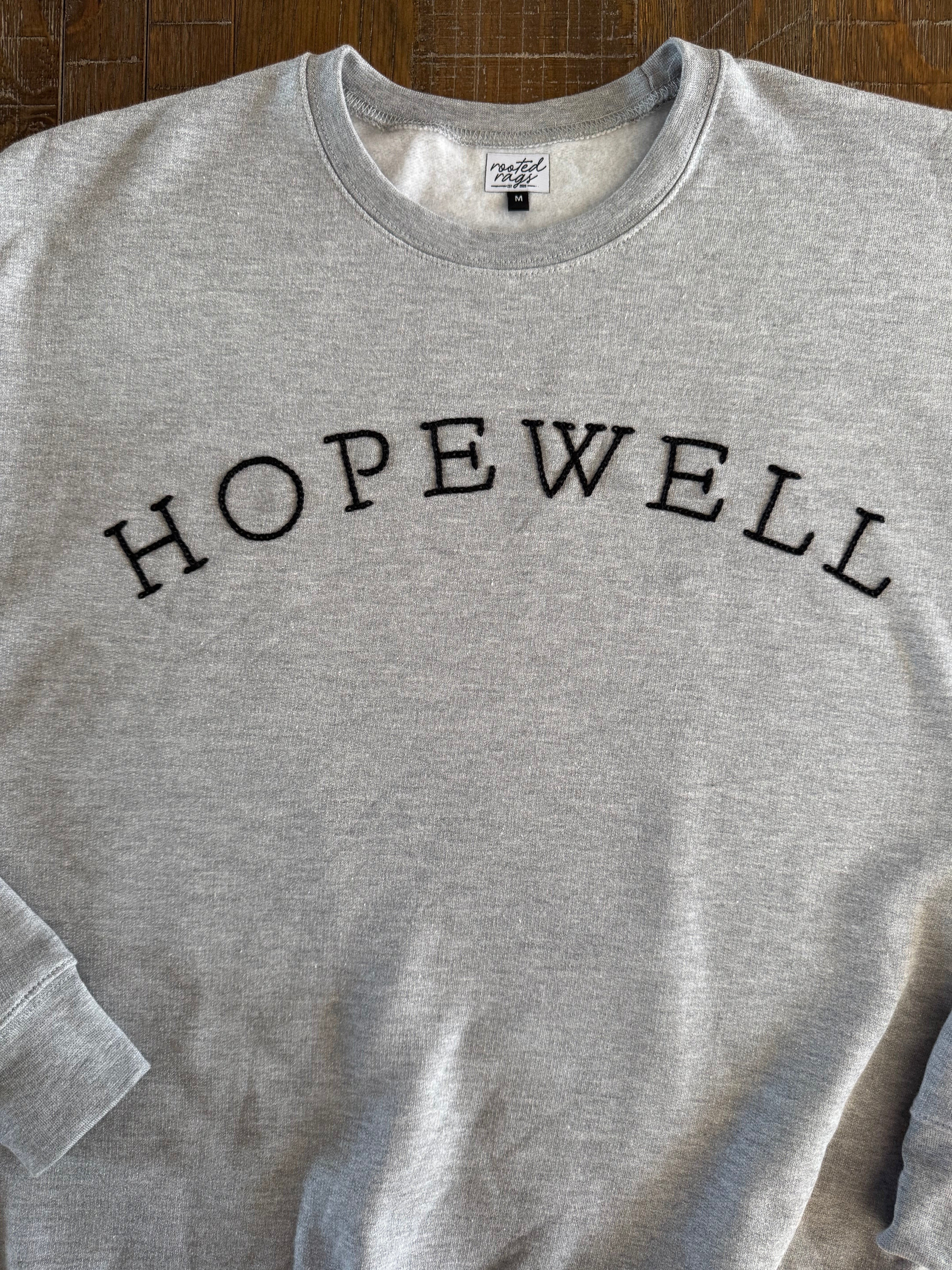 Hopewell Hand Embroidered Adult Sweatshirt or T-Shirt