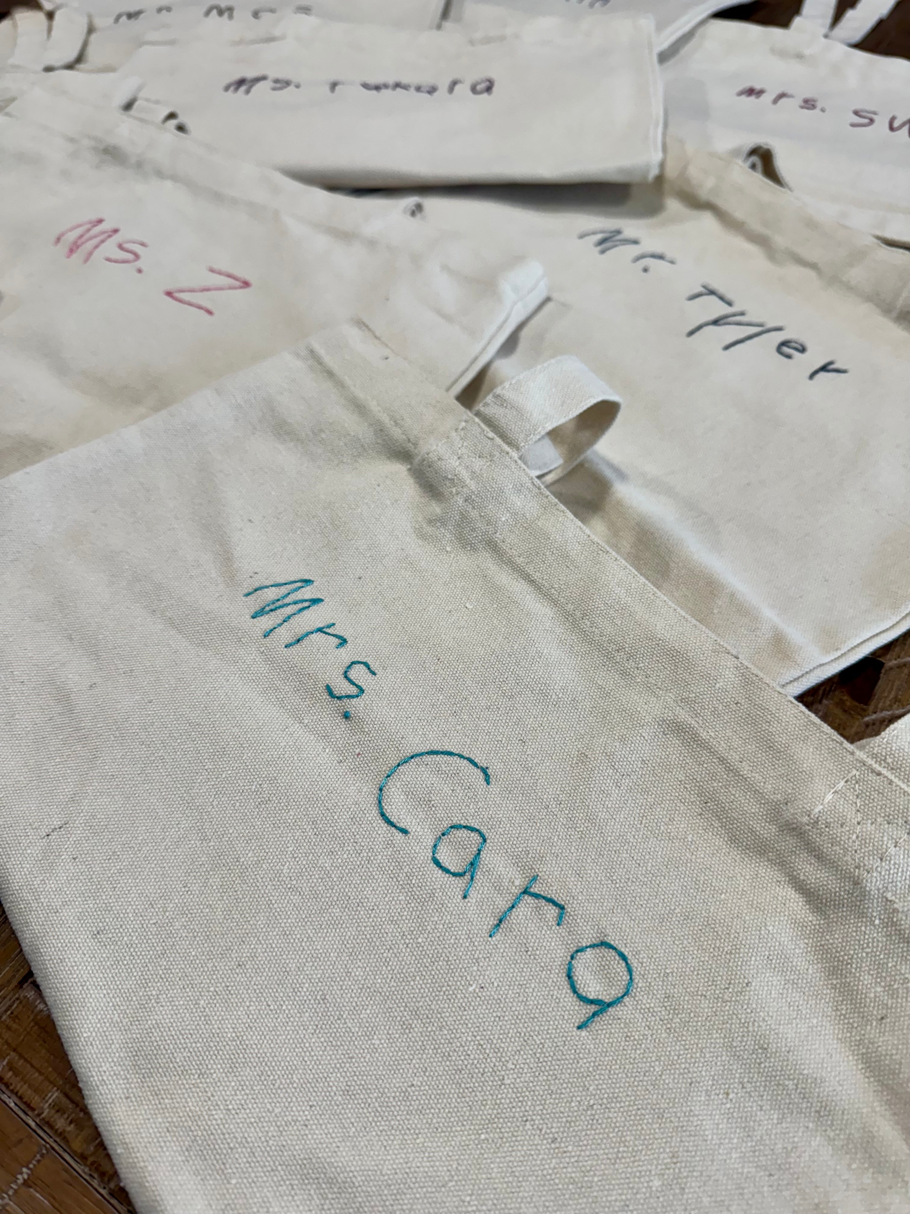 Custom Hand Embroidered Hand Written Name Tote