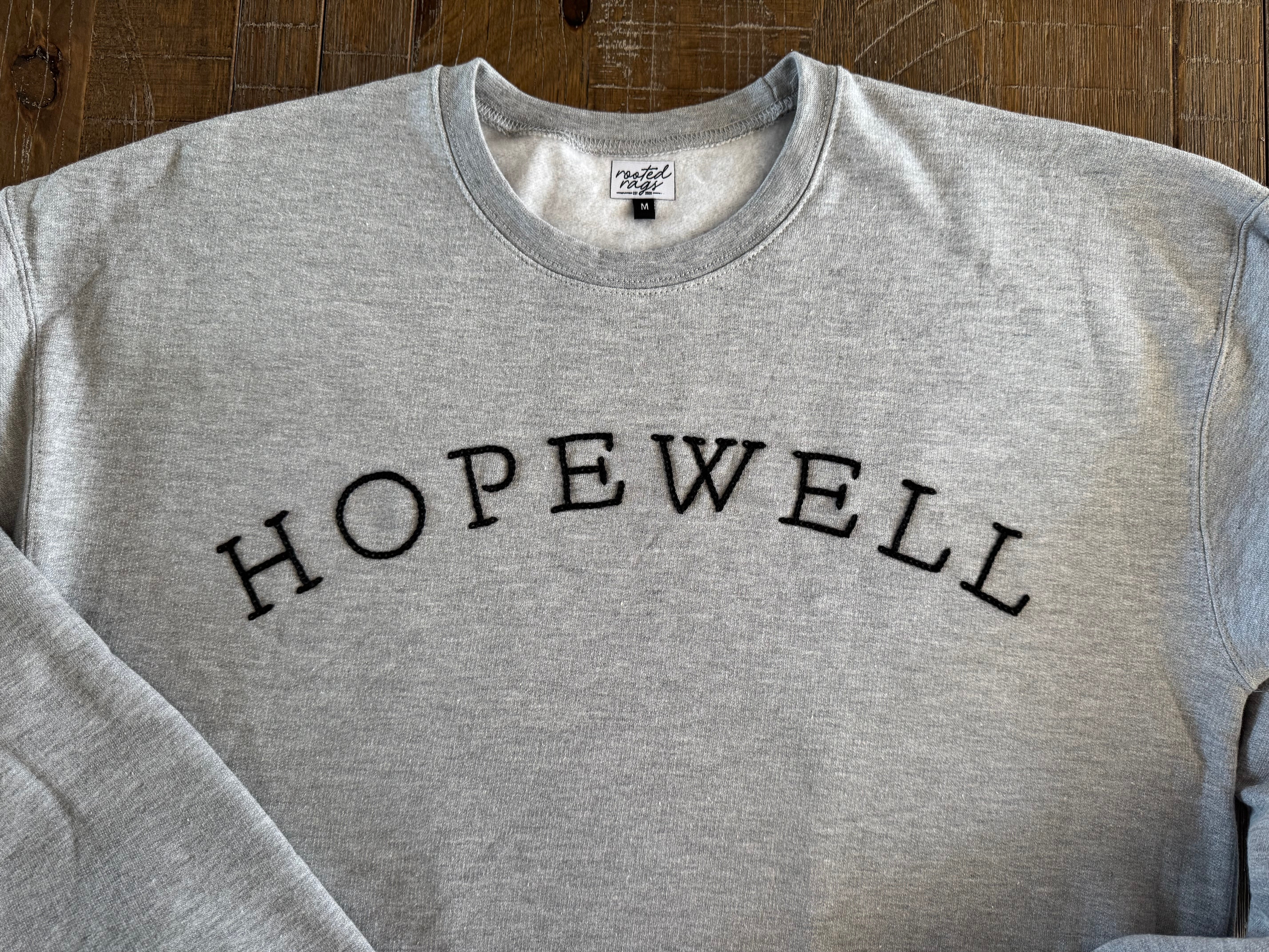 Hopewell Hand Embroidered Adult Sweatshirt or T-Shirt