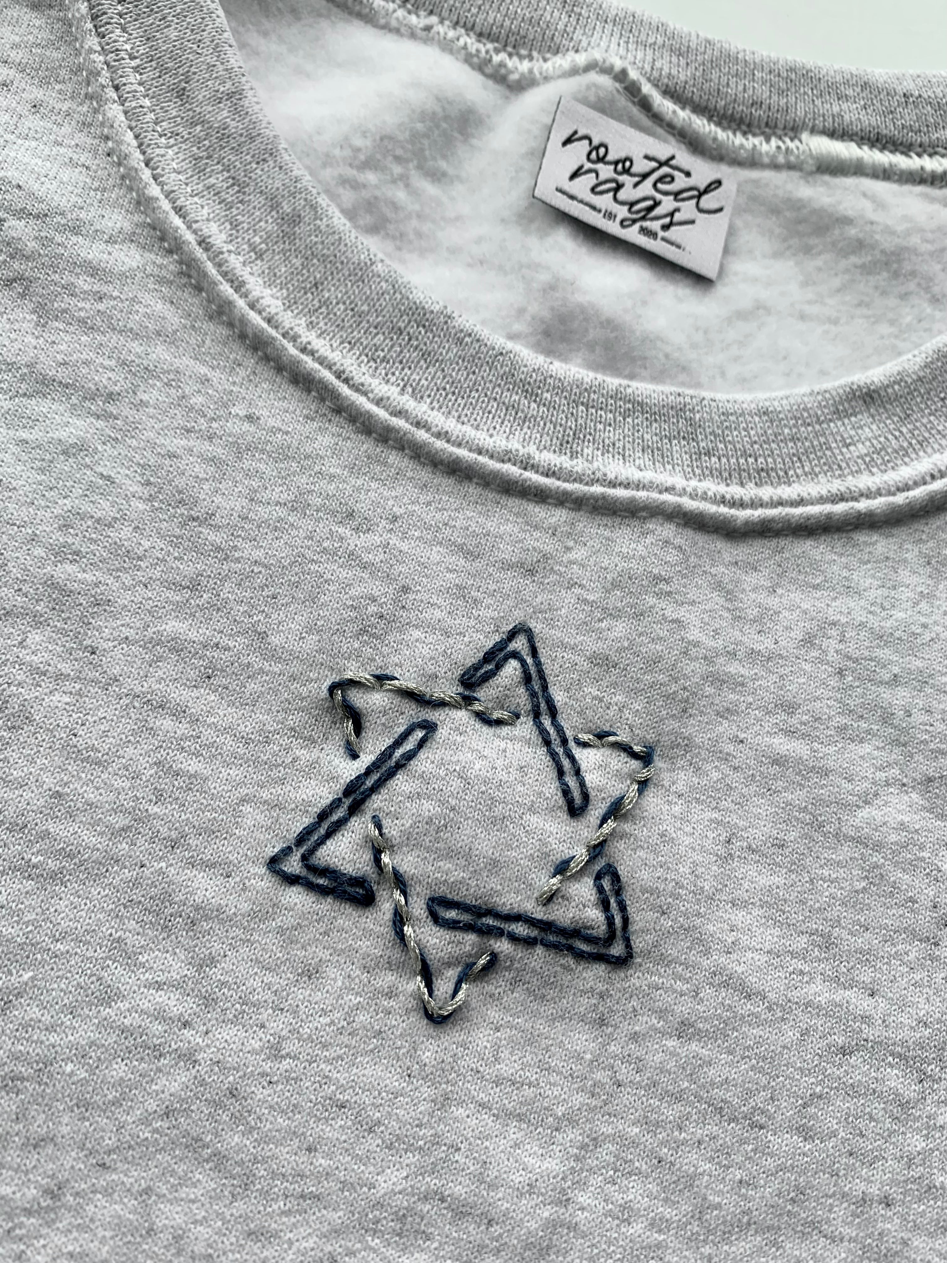 Hand Embroidered Star of David Adult Sweatshirt