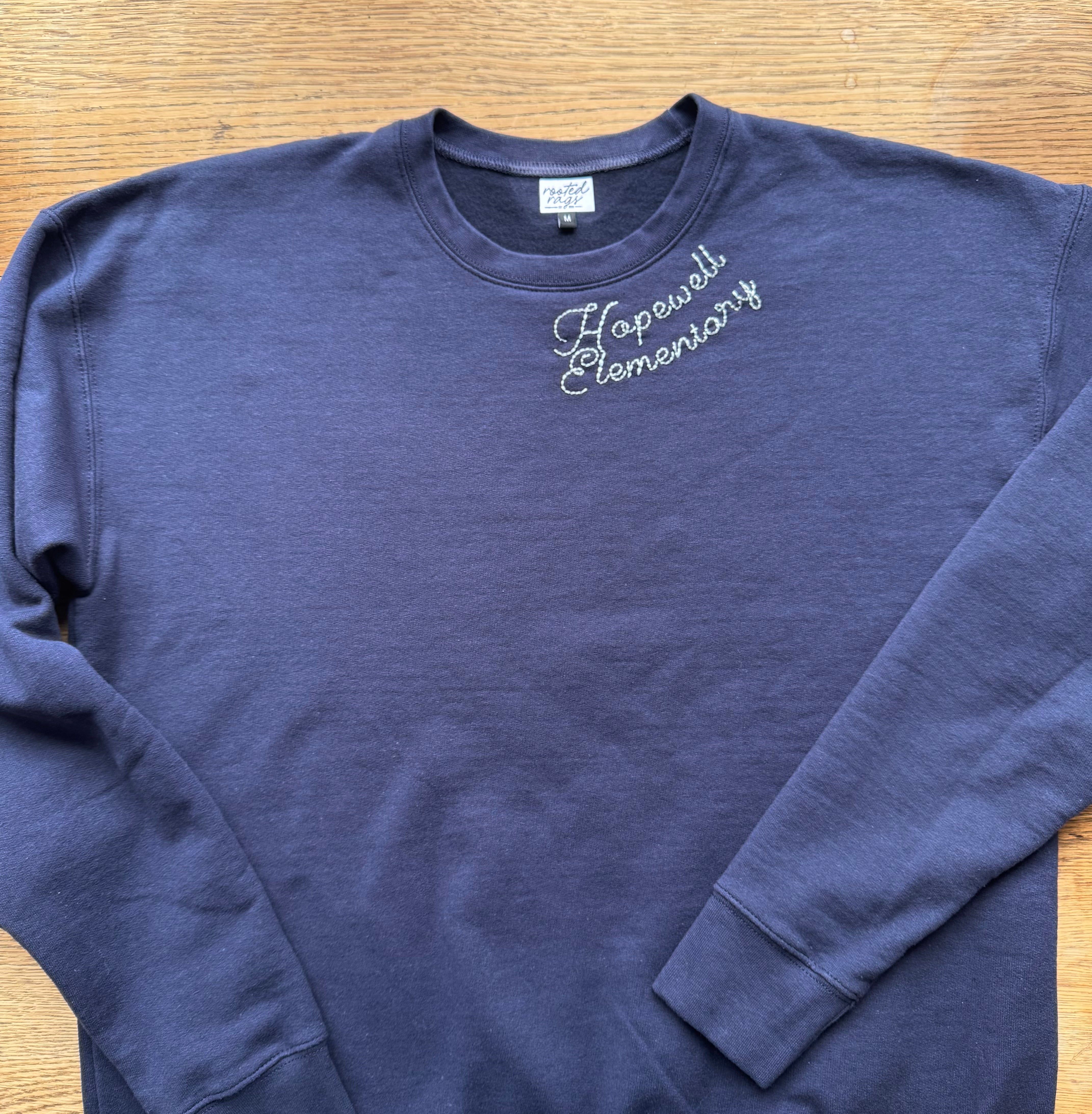 Hopewell Elementary Hand Embroidered Adult Sweatshirt or T-Shirt