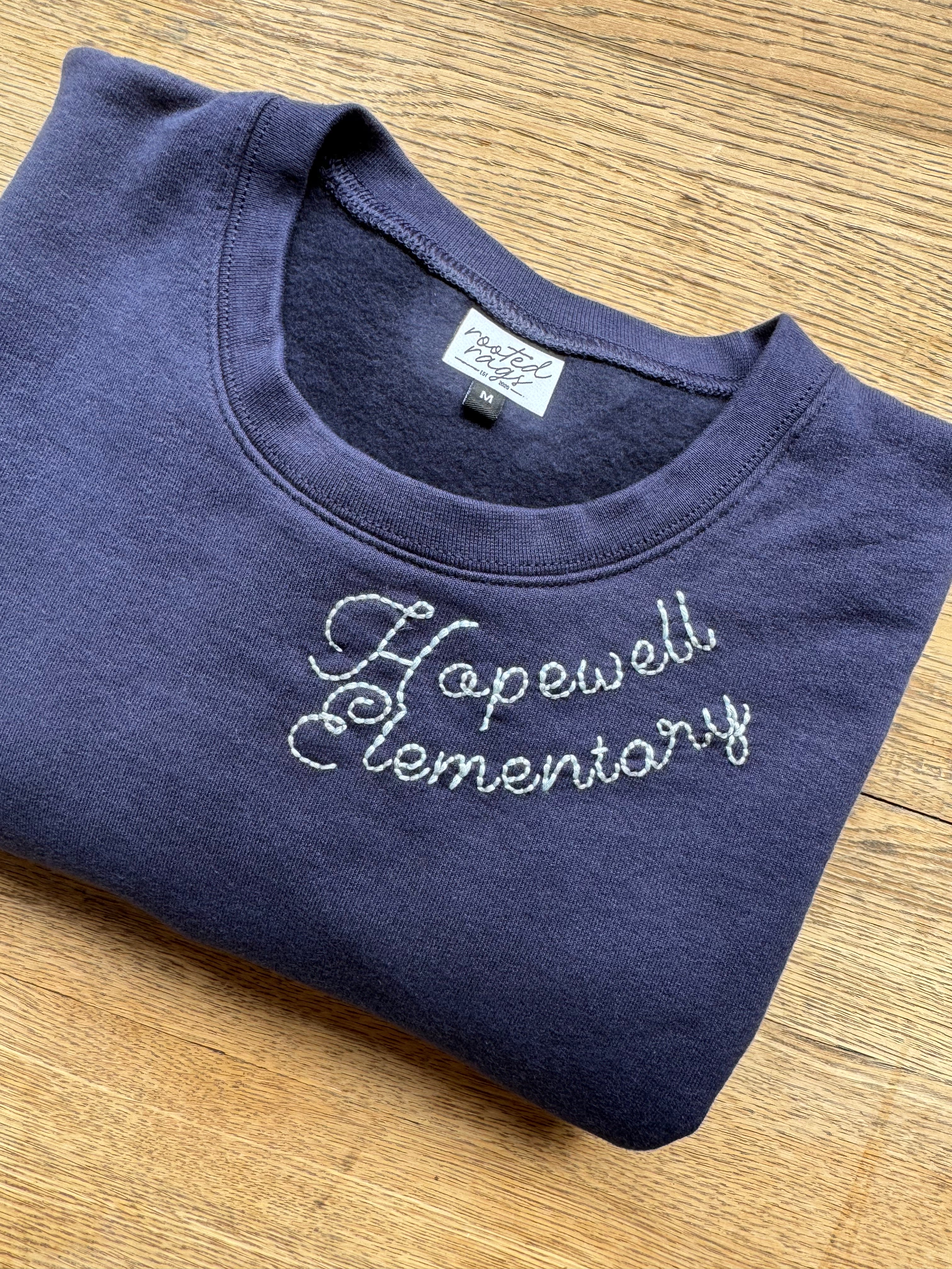 Hopewell Elementary Hand Embroidered Adult Sweatshirt or T-Shirt