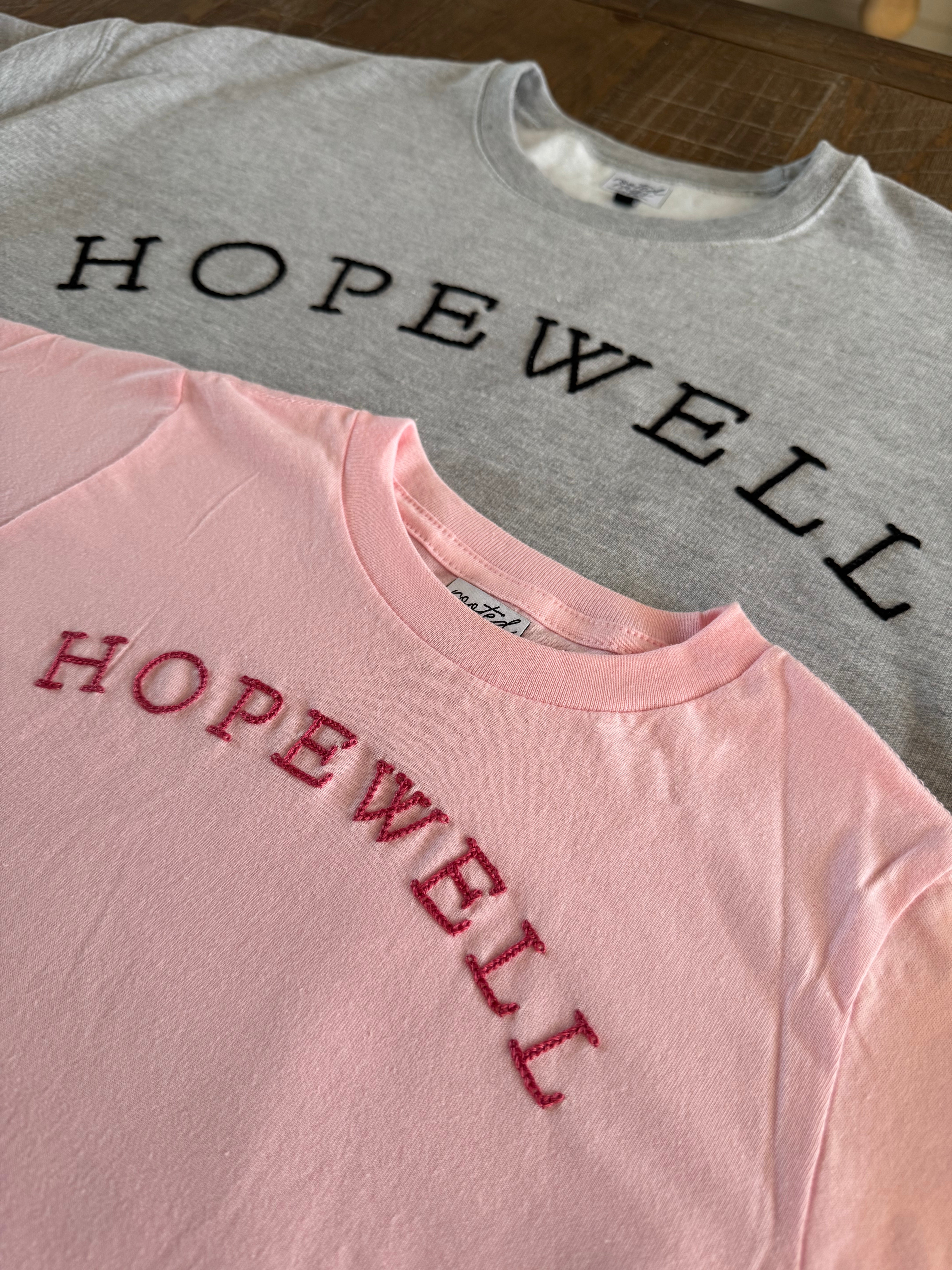 Hopewell Hand Embroidered Kids Sweatshirt or T-Shirt