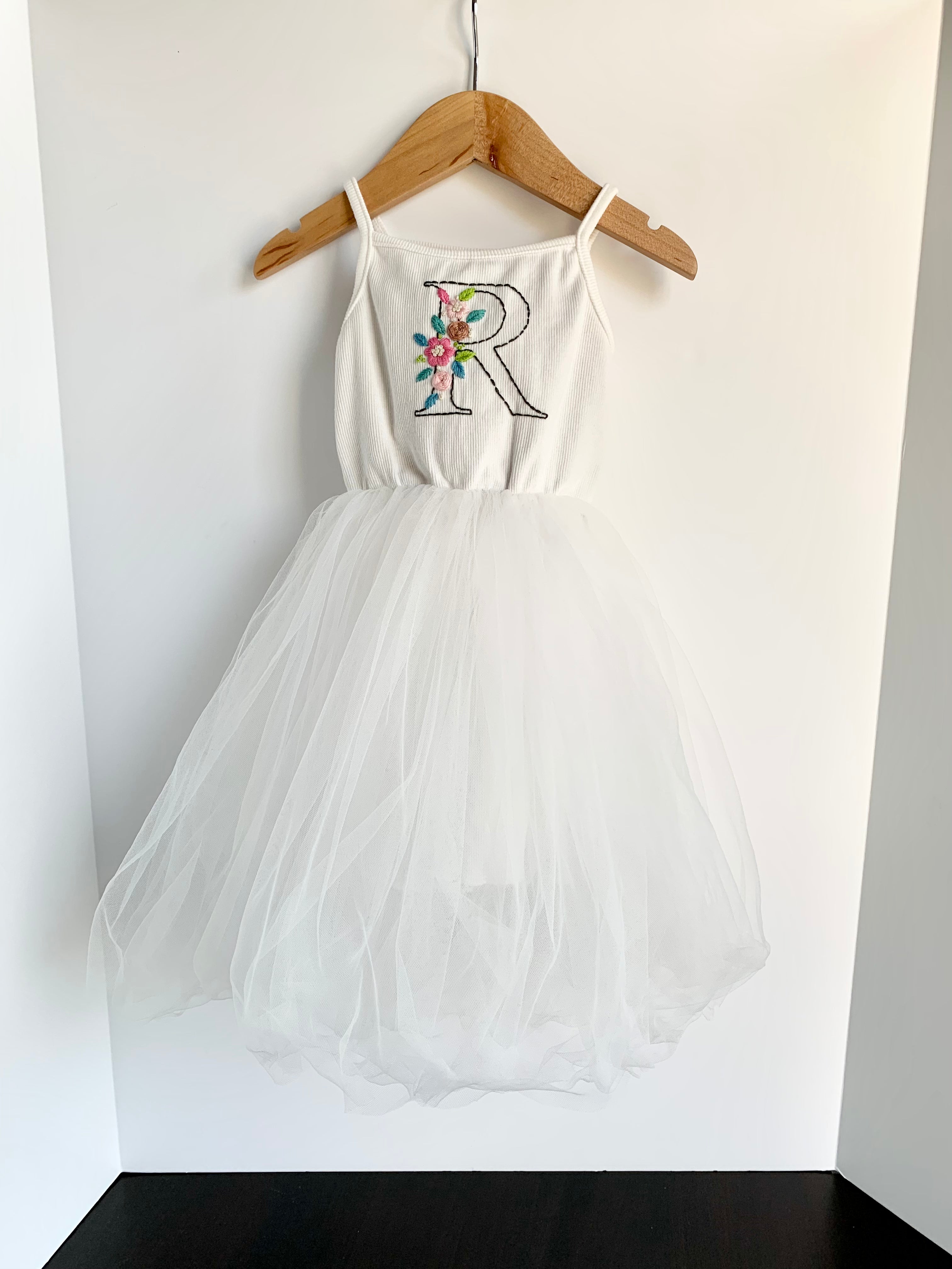 Floral Letter or Number Hand Embroidered Tutu and Cotton Dress