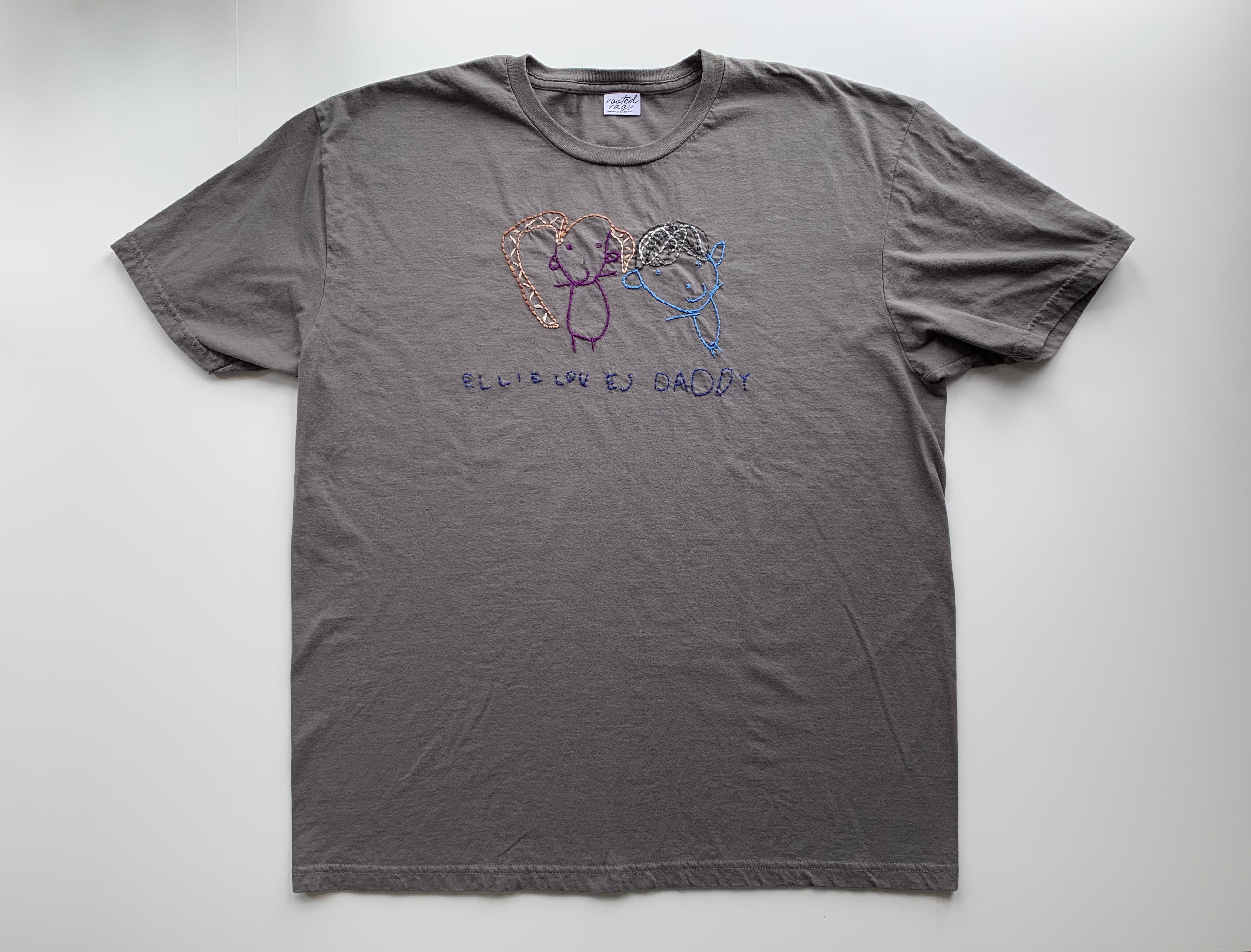 Custom Hand Embroidered Kid’s Drawing Adult T-Shirt