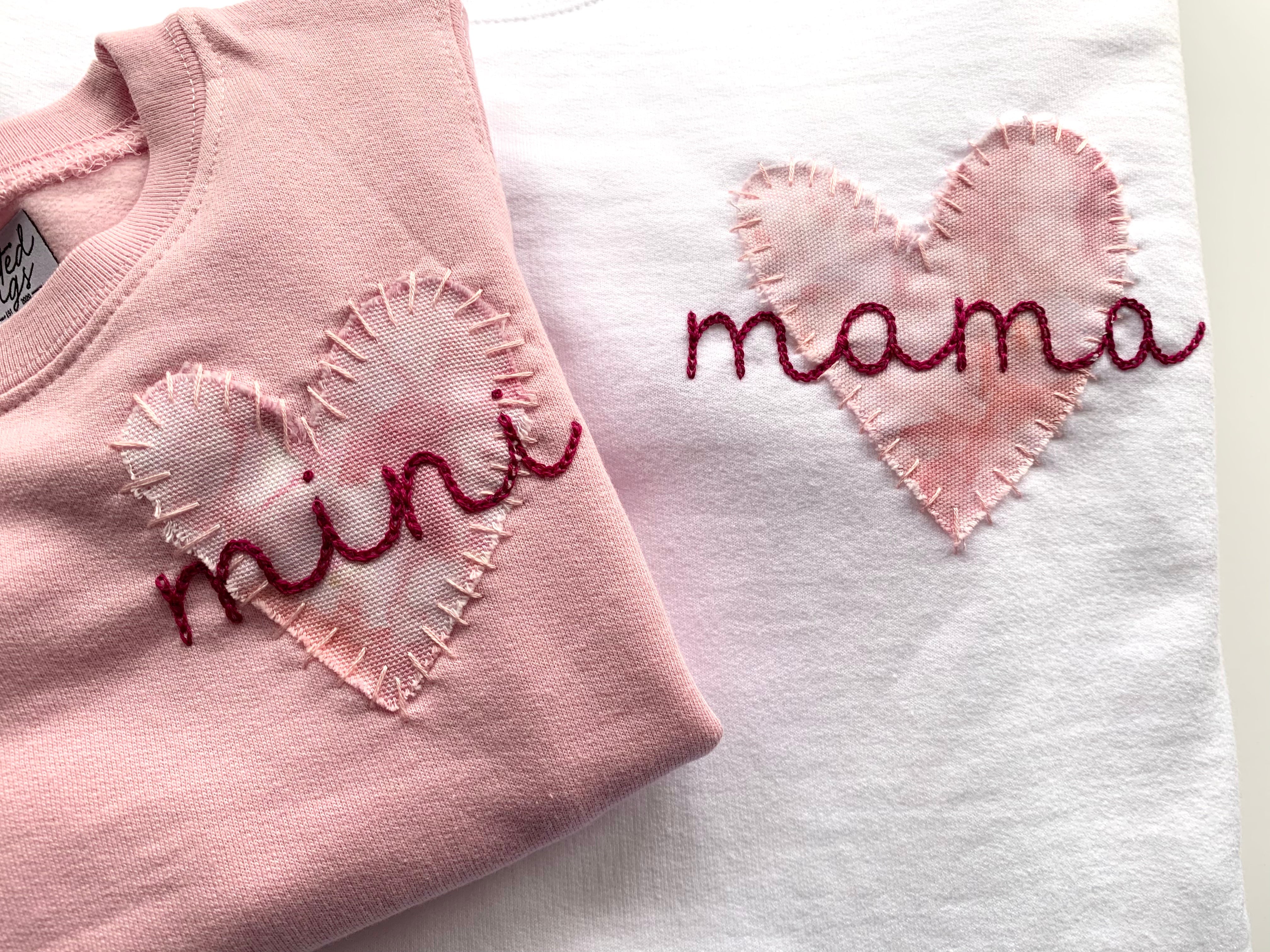 Ice Dyed Heart and Hand Embroidered Adult or Kids' T-Shirt