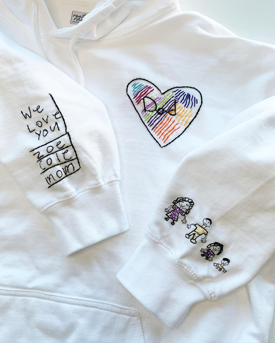 Custom Hand Embroidered Kid’s Drawing Adult Sweatshirt – Rooted Rags