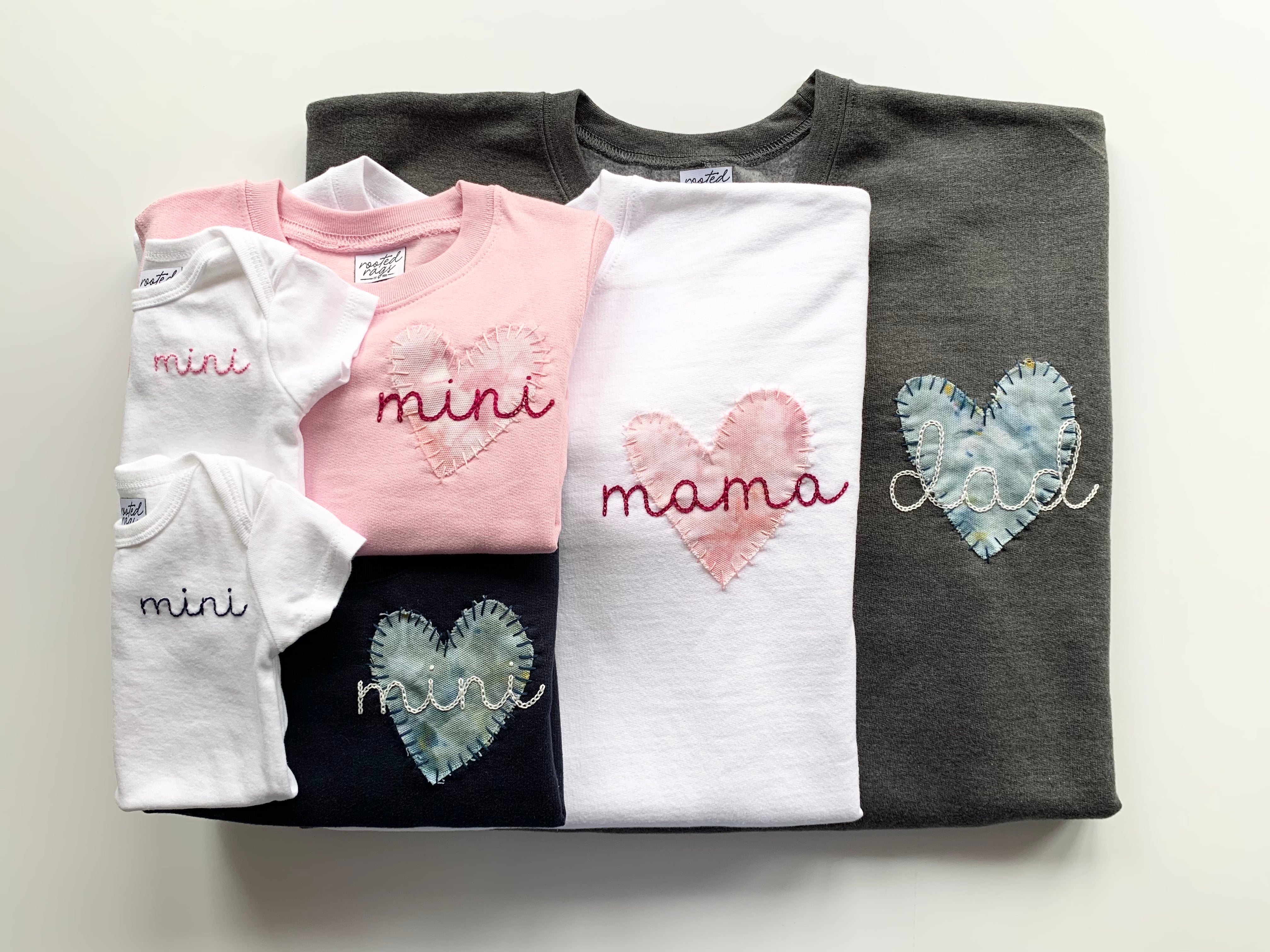 Ice Dyed Heart and Hand Embroidered Adult or Kids' T-Shirt
