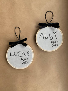 Handwritten Name and Age Ornament/Wall Art