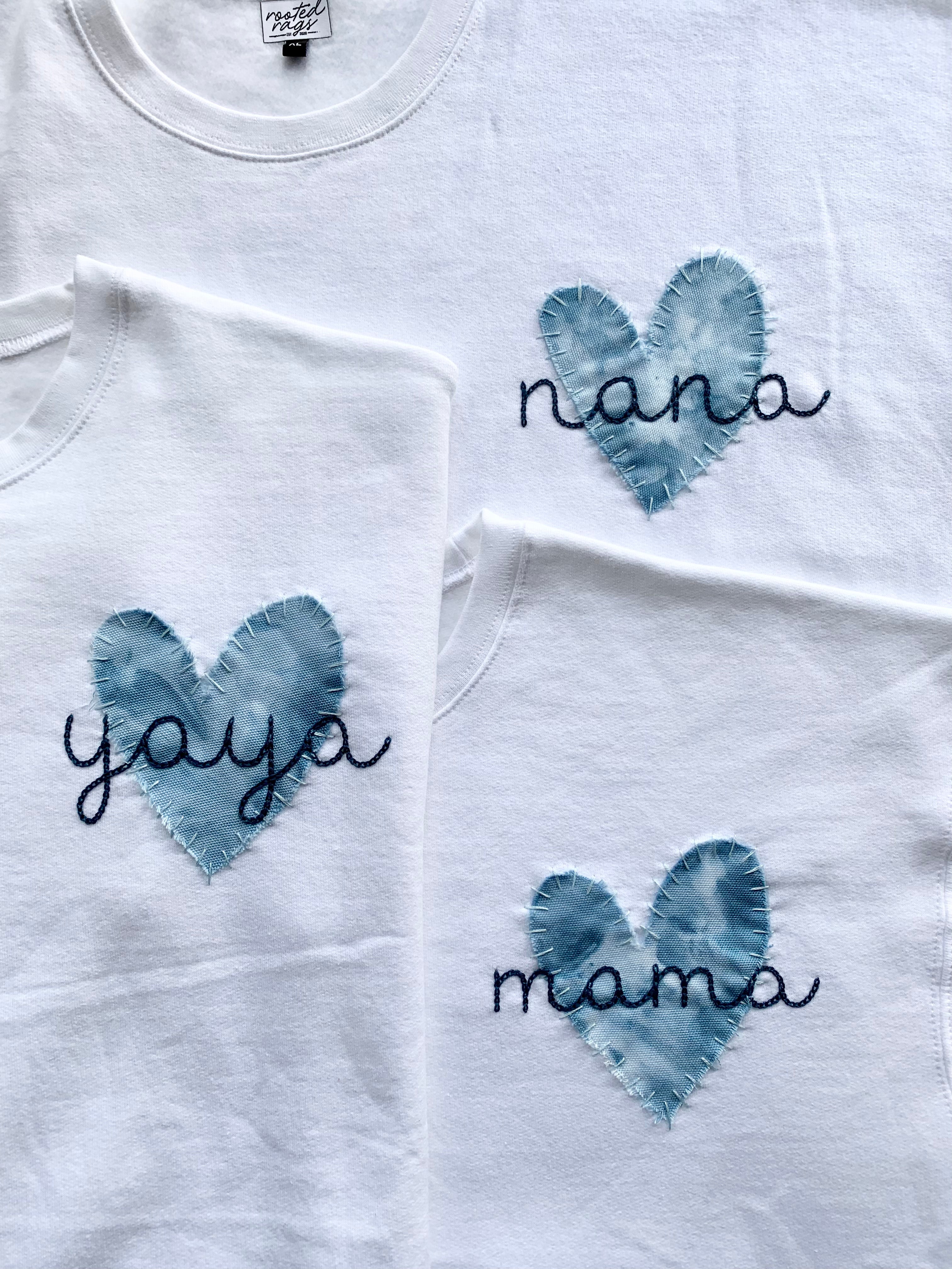 Ice Dyed Heart and Hand Embroidered Adult Sweatshirt