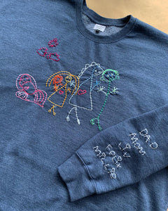 Custom Hand Embroidered Kid’s Drawing Adult Sweatshirt