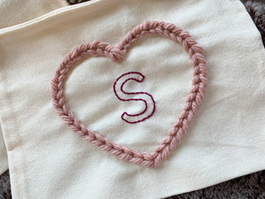 Hand Embroidered Heart and Initial Pouch