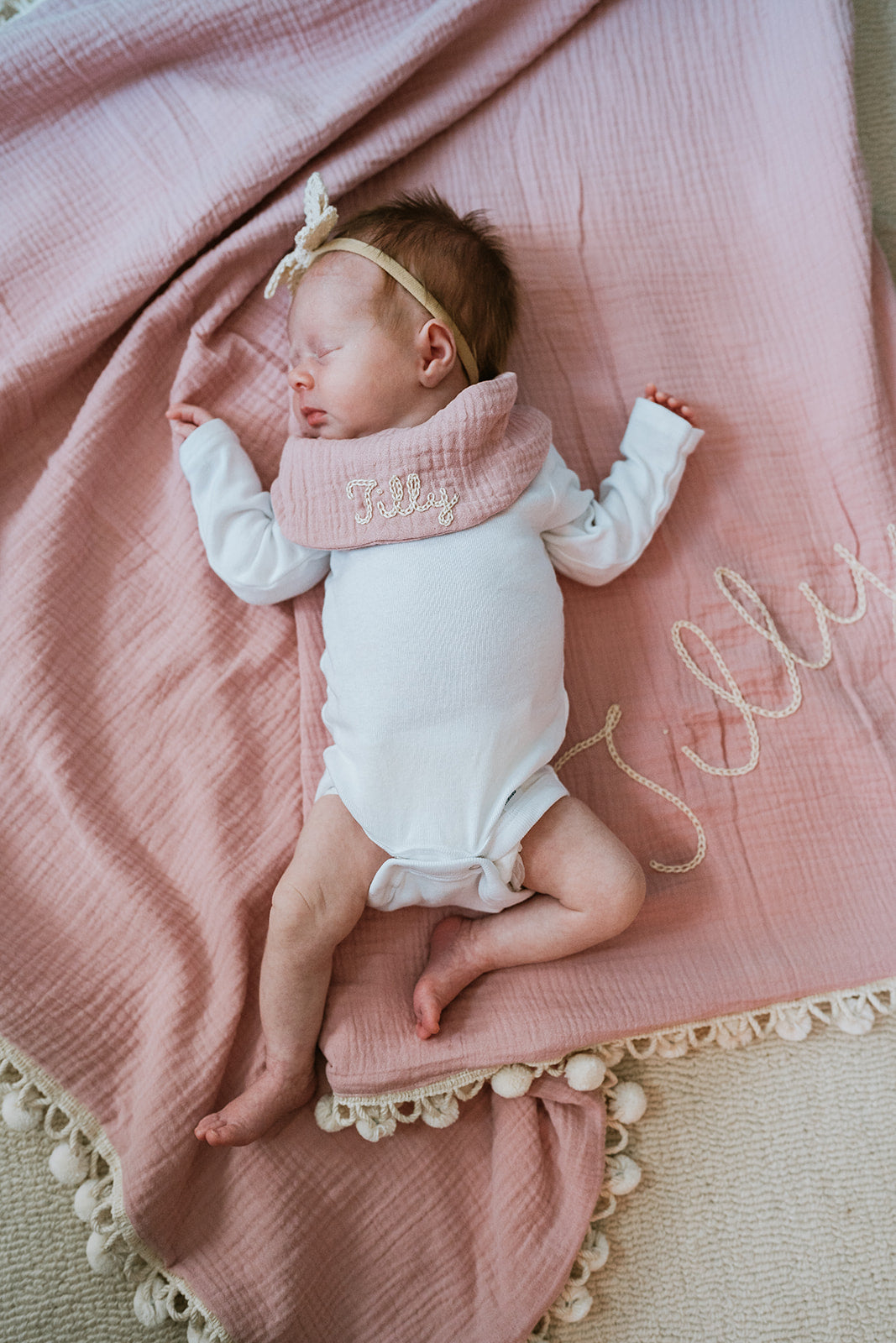 Muslin Baby Bib with Hand Embroidered Name or Monogram