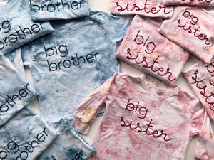 Big or Little Brother Ice Dyed and Hand Embroidered T-shirt or Onesie