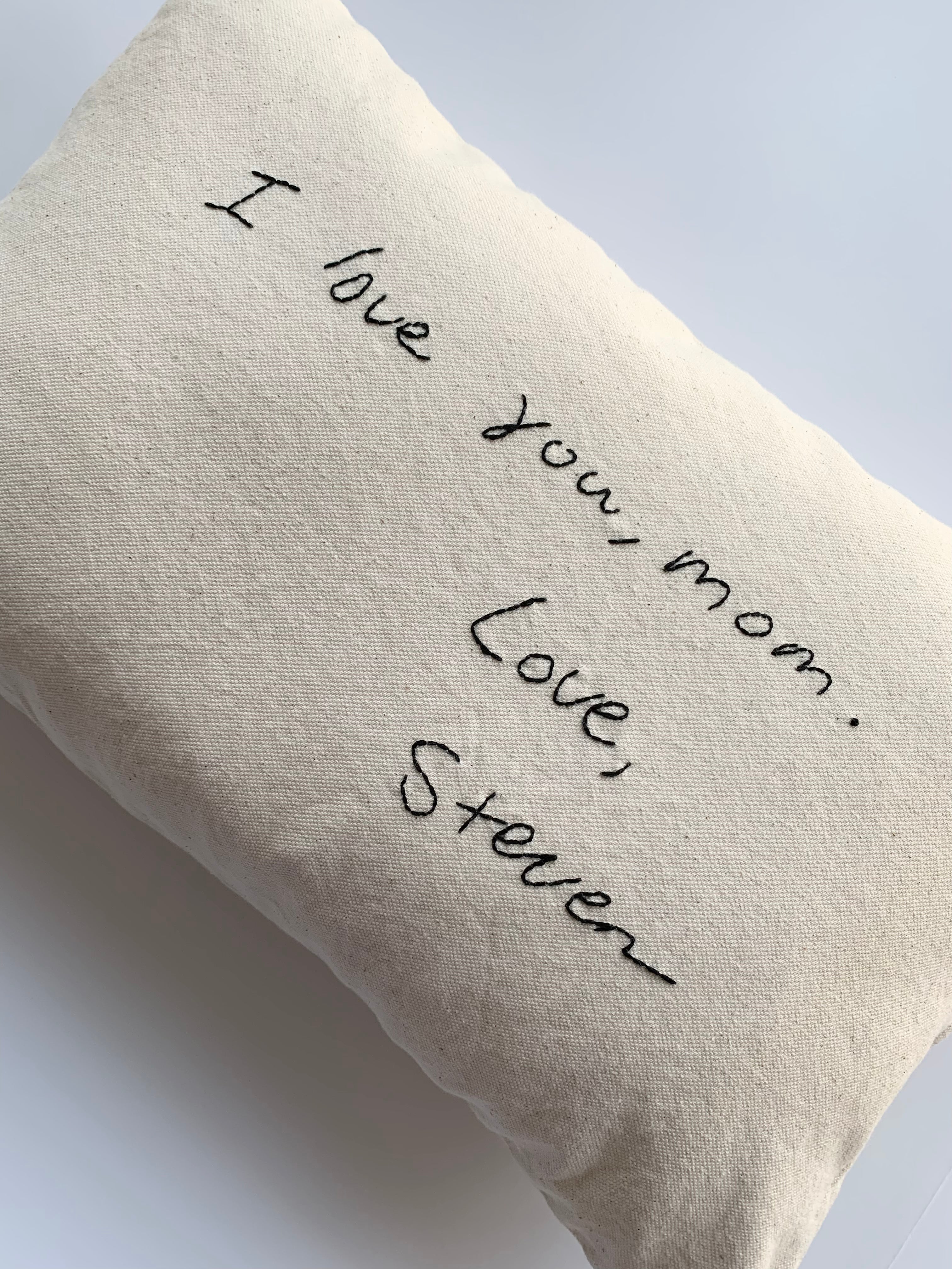 Hand Embroidered Handwriting Pillow