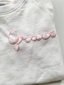 Hand Embroidered Name Onesie® or T-shirt