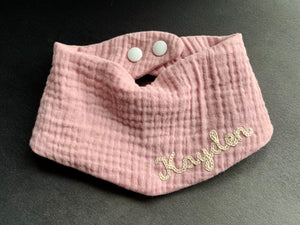 Muslin Baby Bib with Hand Embroidered Name or Monogram