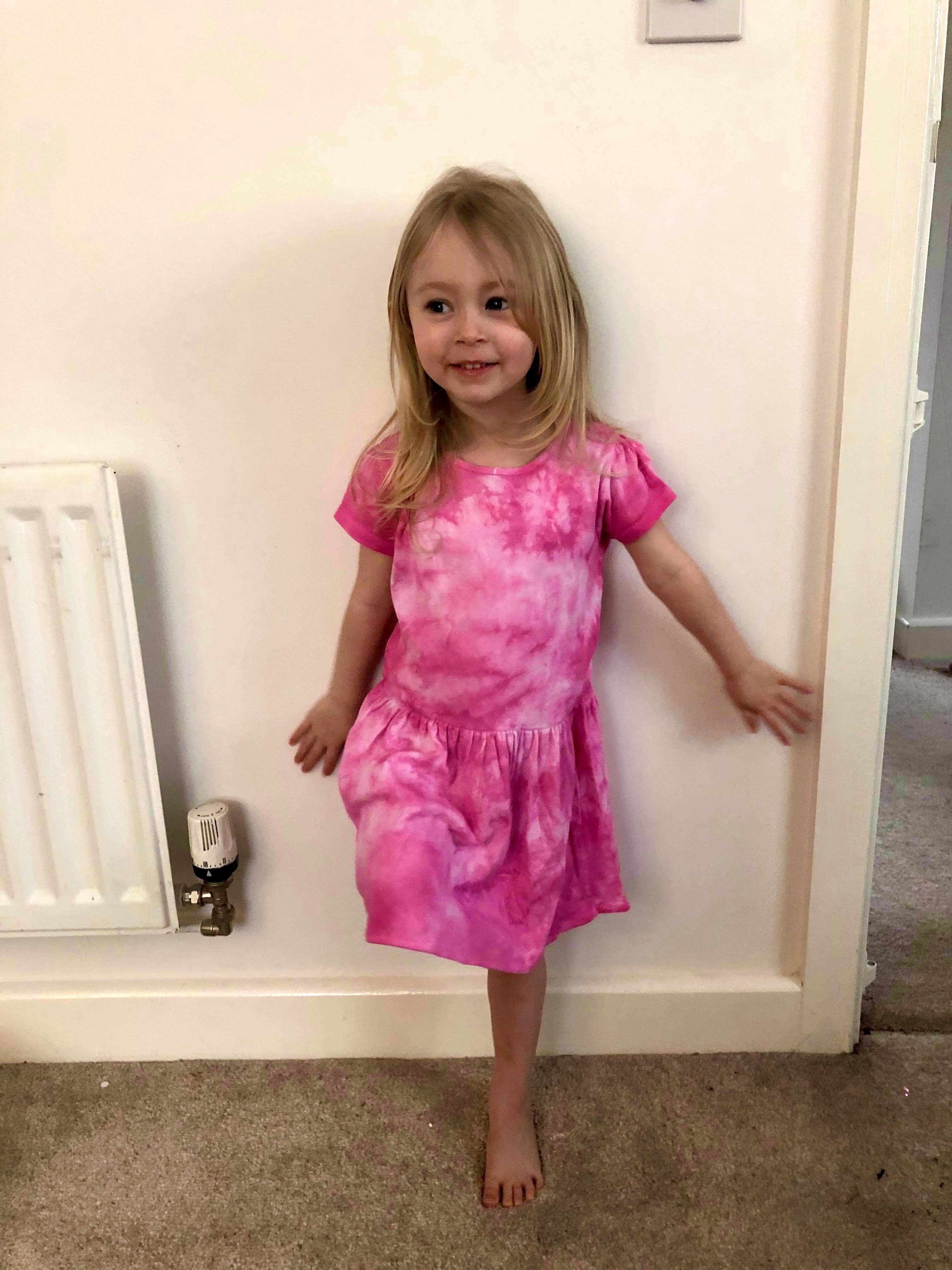 Ice Dyed Girls Short Sleeve Cotton Dress