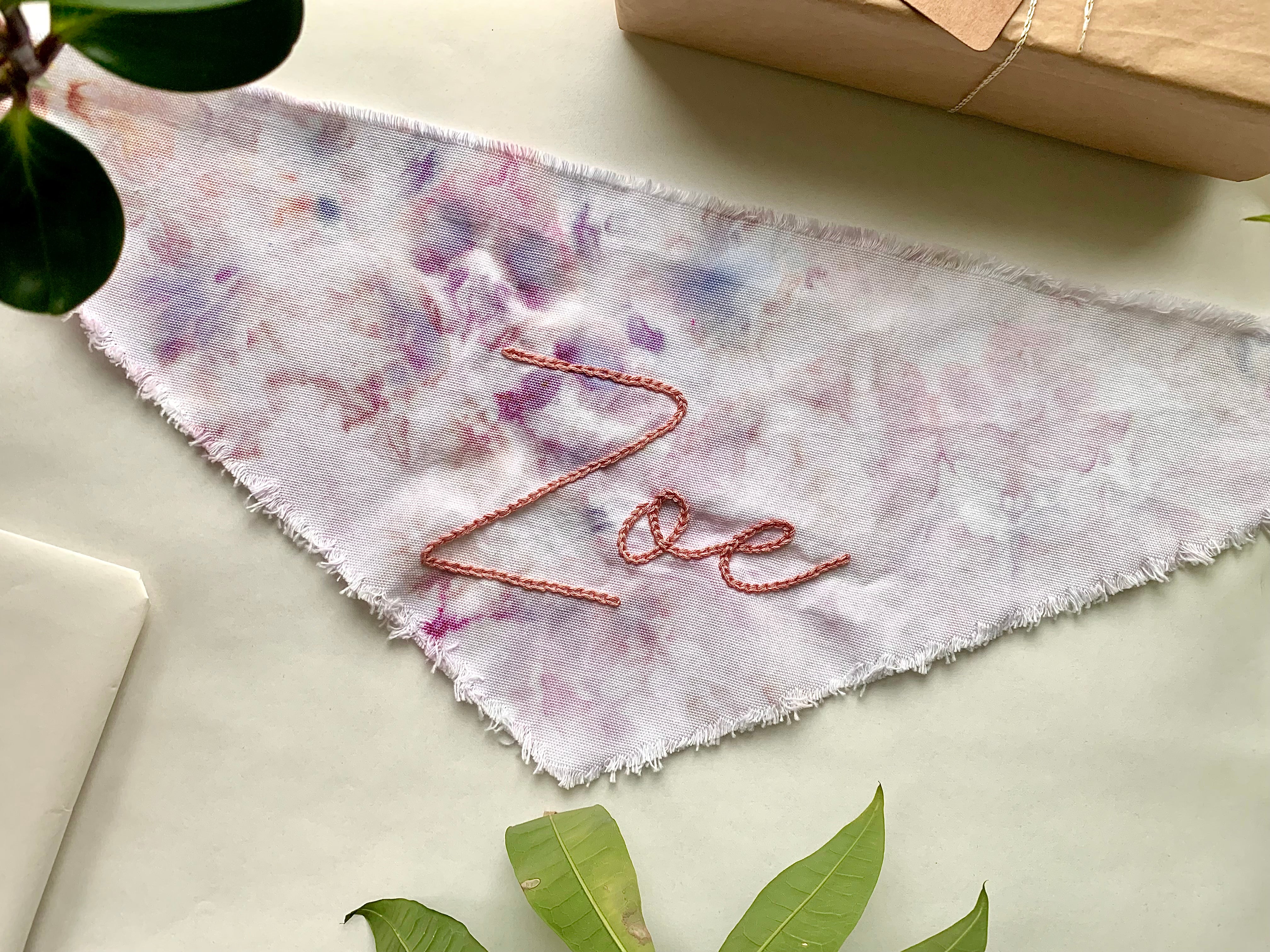 Ice Dyed and Hand Embroidered Pet Bandana