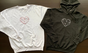 Hand Embroidered Geometric Heart Adult Unisex Sweatshirt