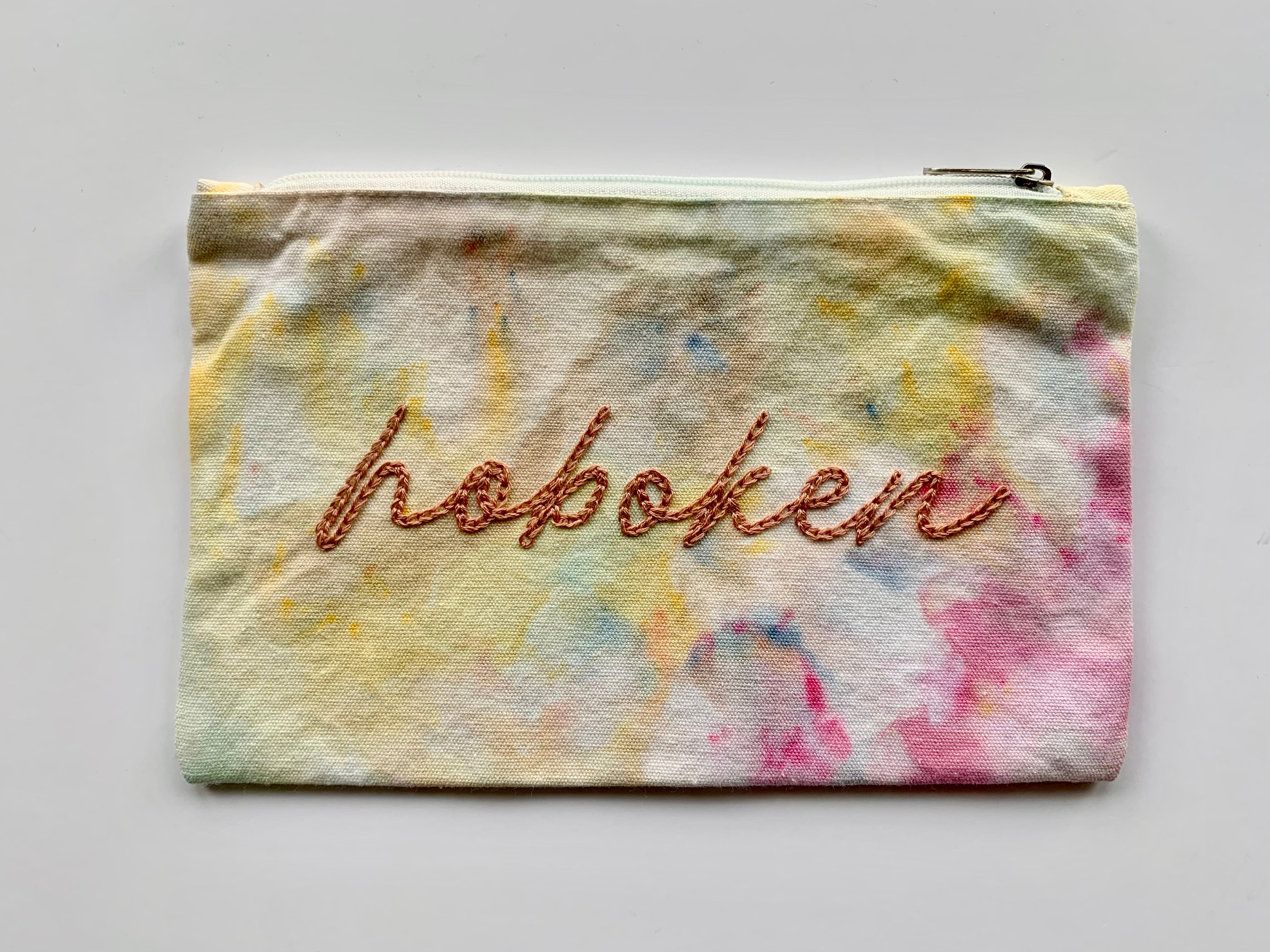 Ice Dyed and Hand Embroidered Pouch