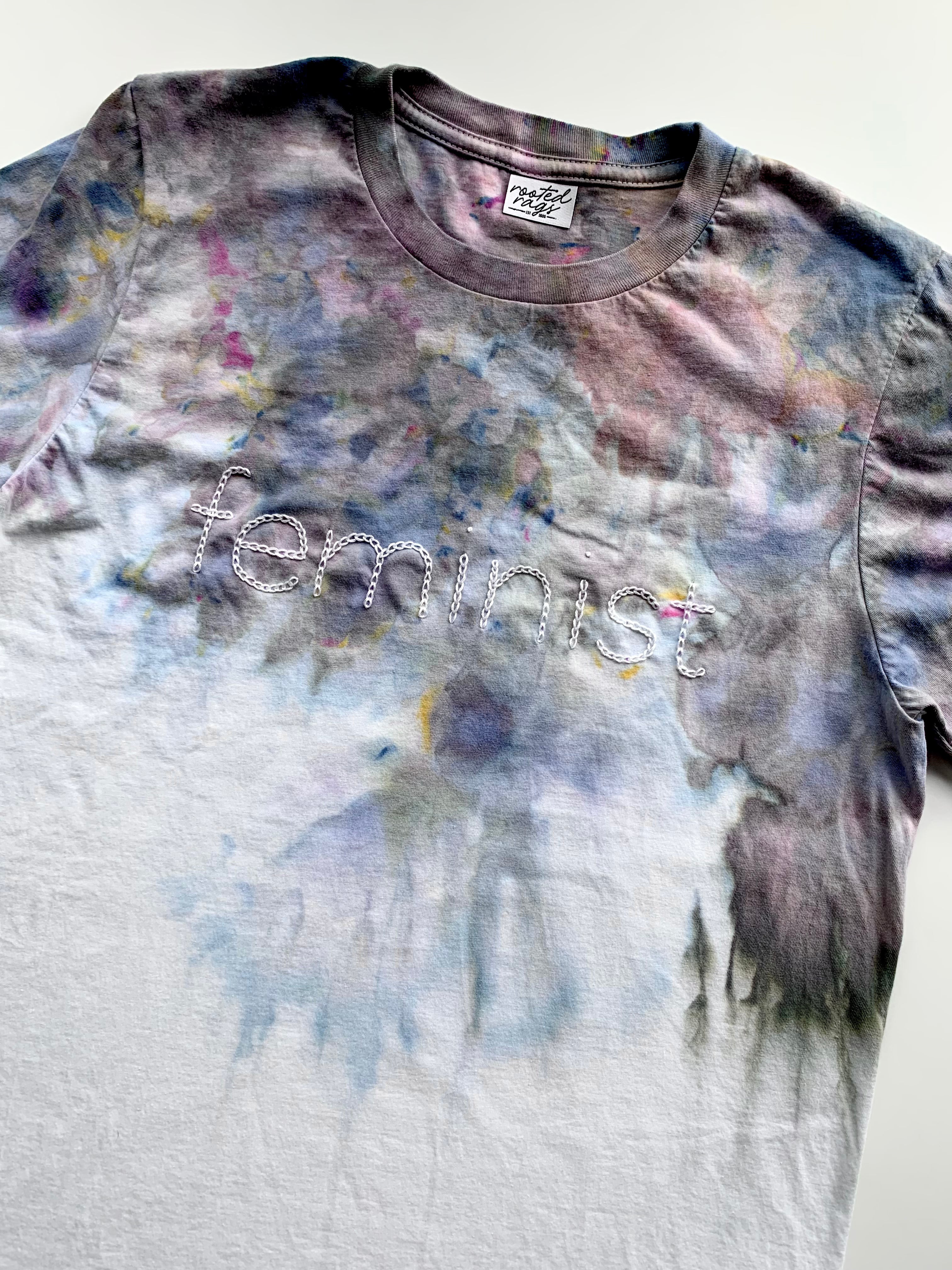 Feminist Ice Dyed and Hand Embroidered Onesie® or T-shirt