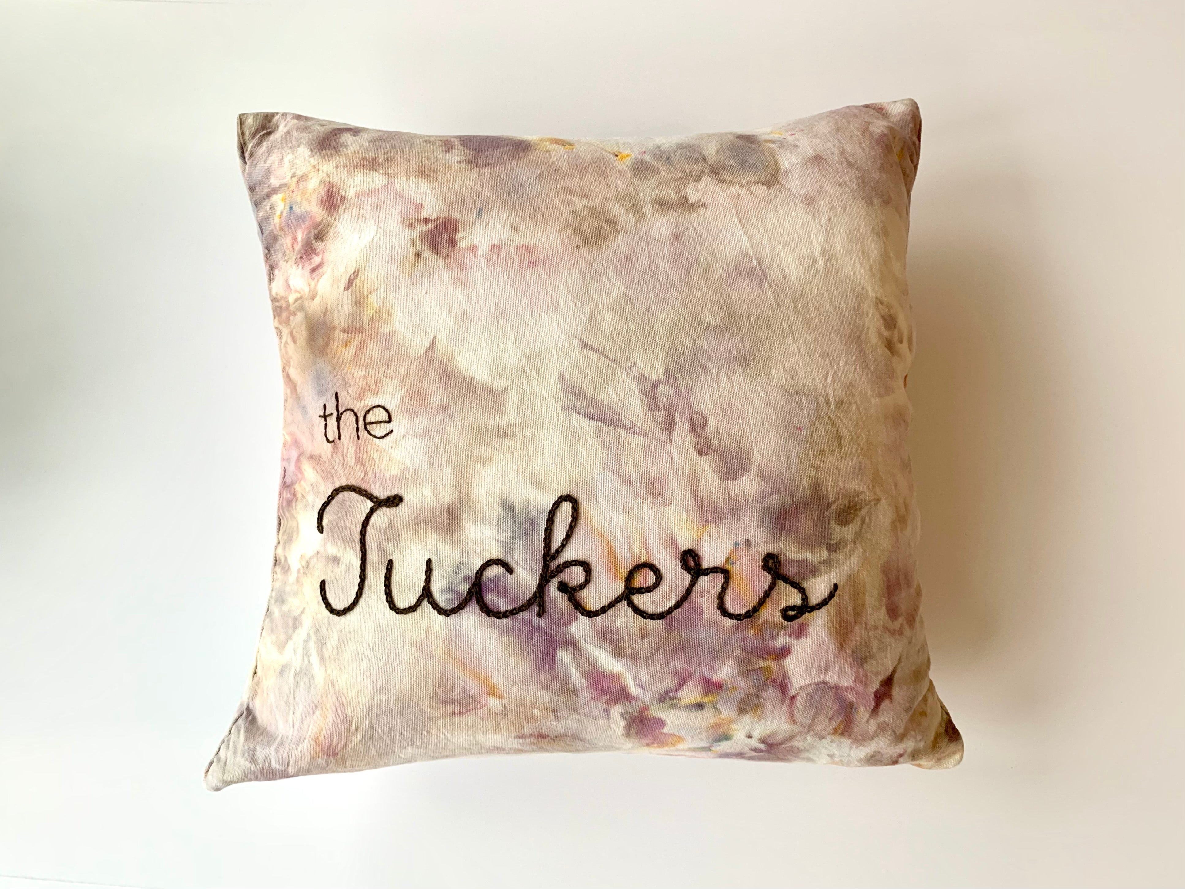 Ice Dyed and Hand Embroidered Name Pillow