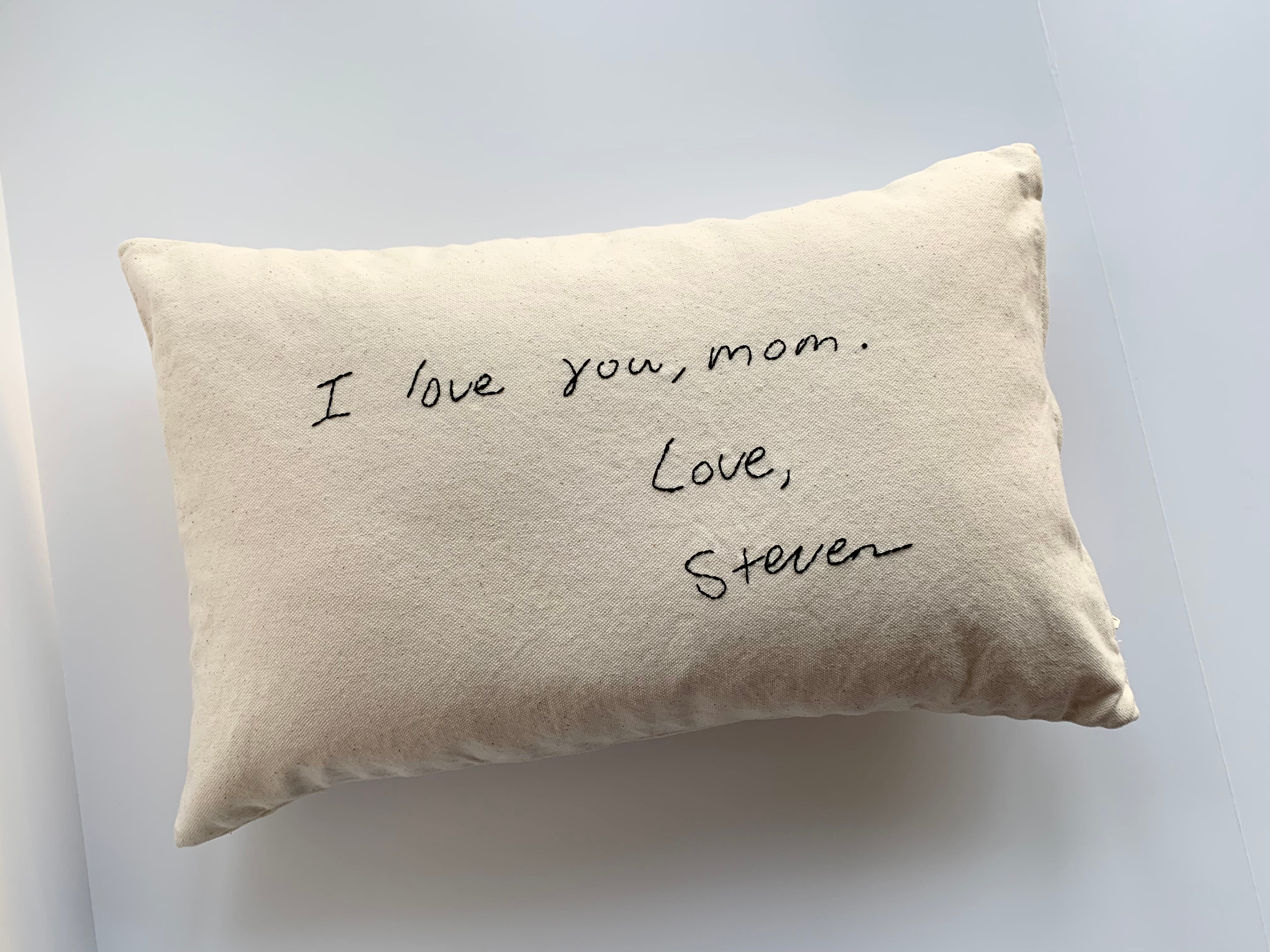 Hand Embroidered Handwriting Pillow