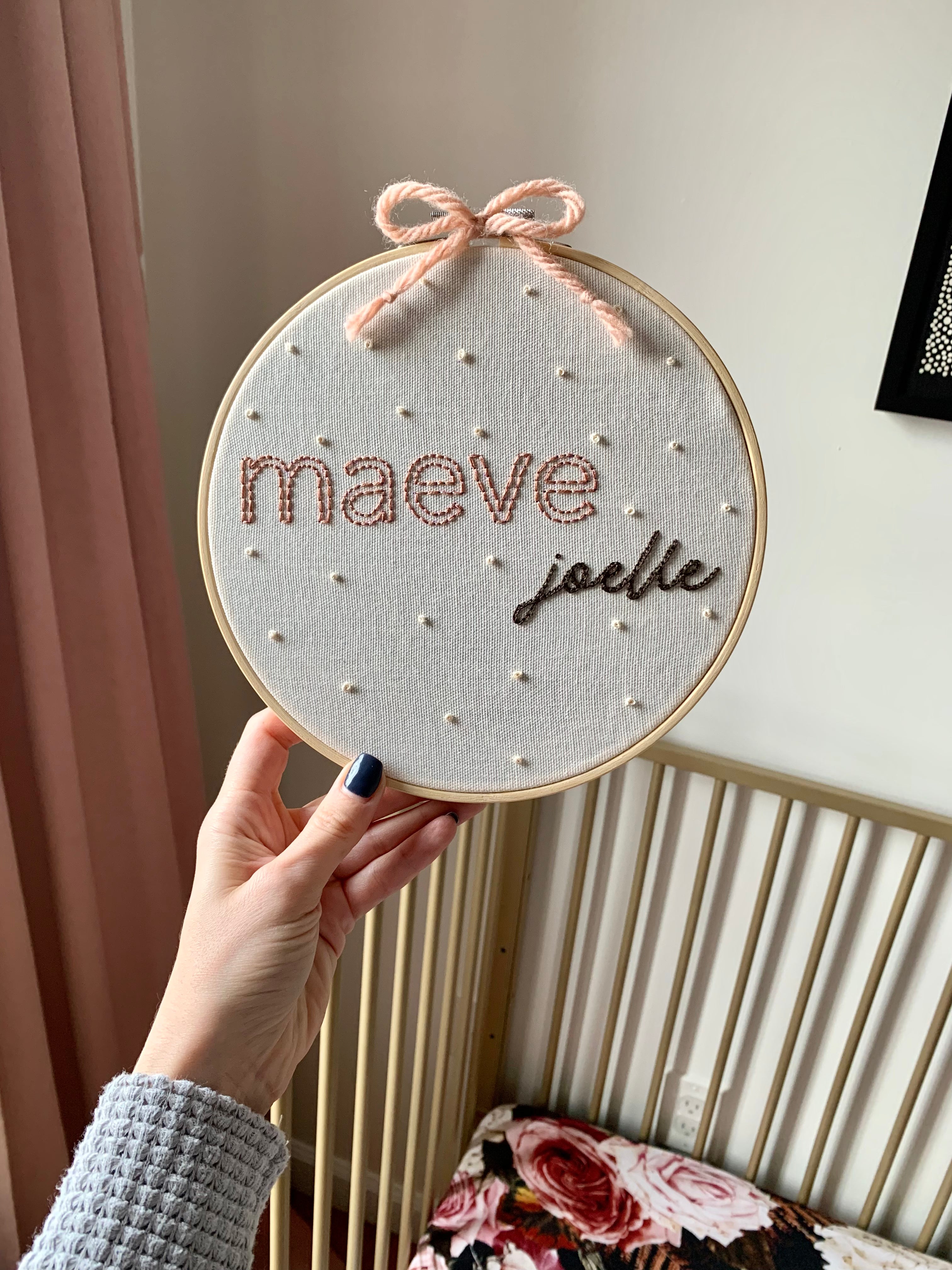 Large Hand Embroidered Name Hoop