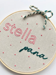 Large Hand Embroidered Name Hoop