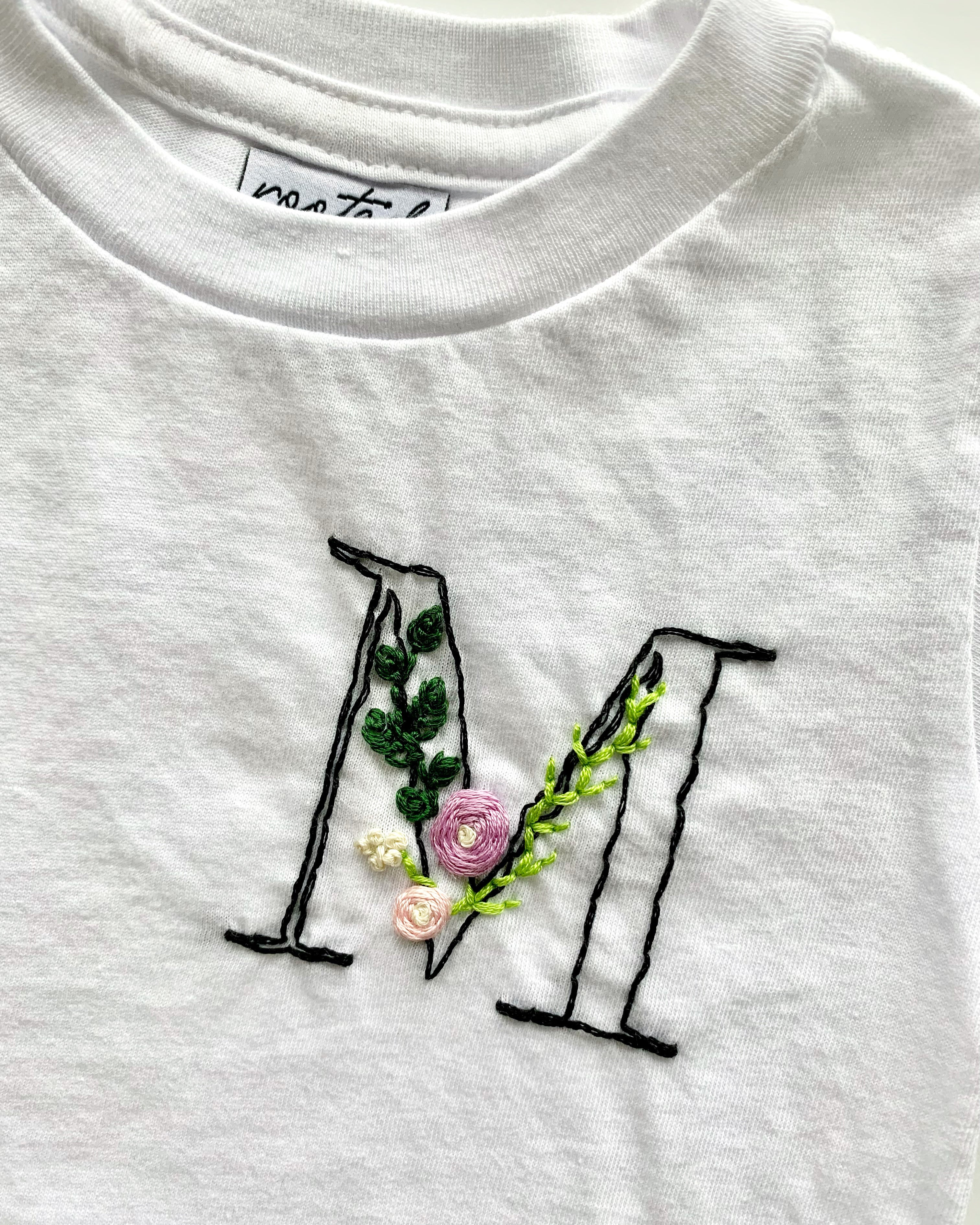 Custom Hand Embroidered Floral Letter Onesie® or T-shirt – Rooted Rags