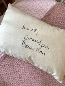 Hand Embroidered Handwriting Pillow