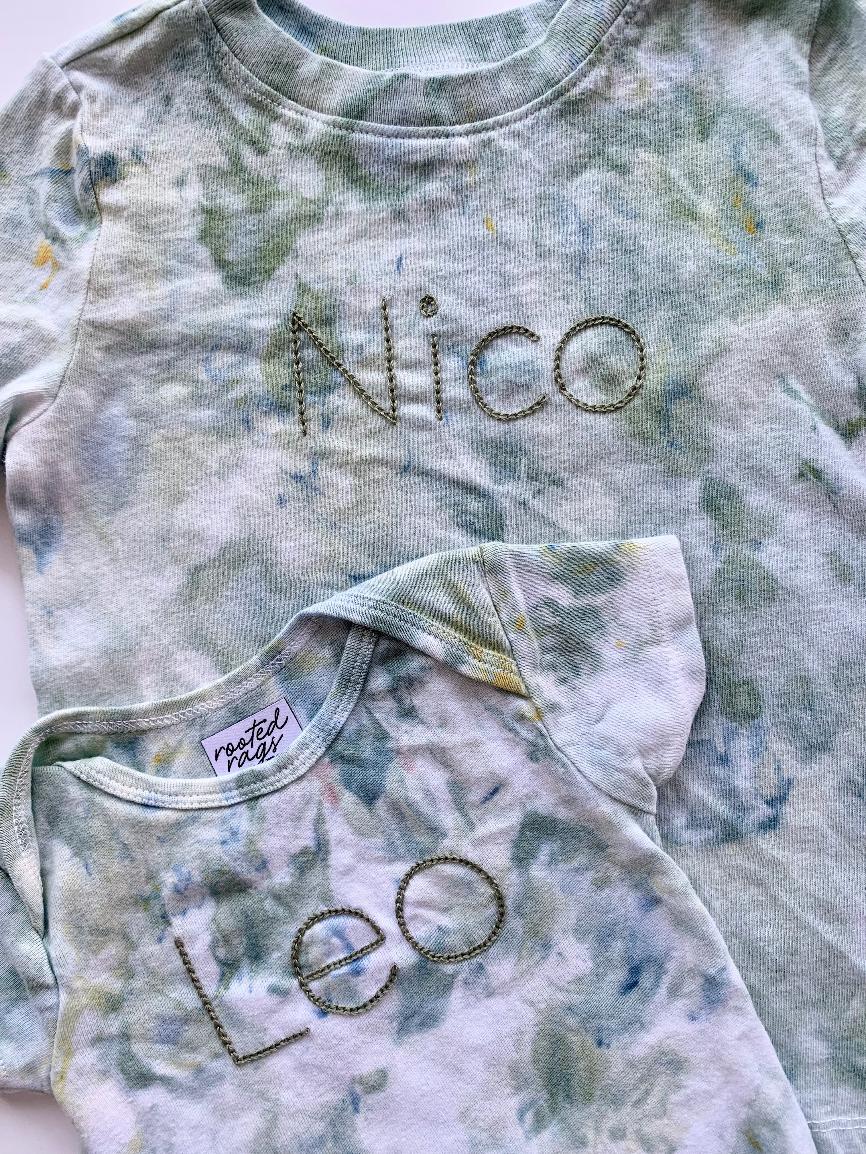 Custom Embroidered Name and Ice Dyed Short Sleeve Onesie® or T-shirt