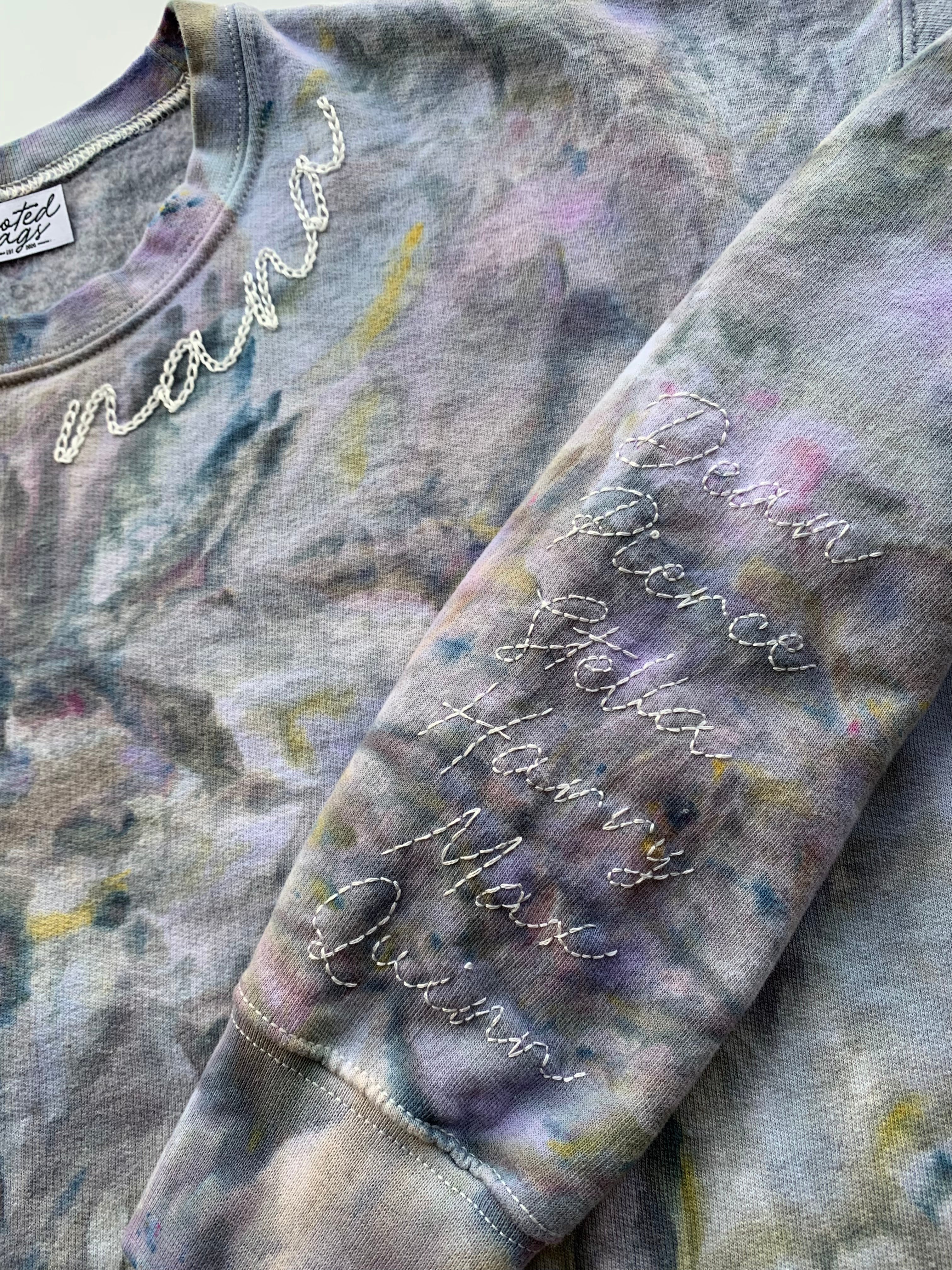 Hand Embroidered Ice Dyed Family Name Adult Unisex Sweatshirt