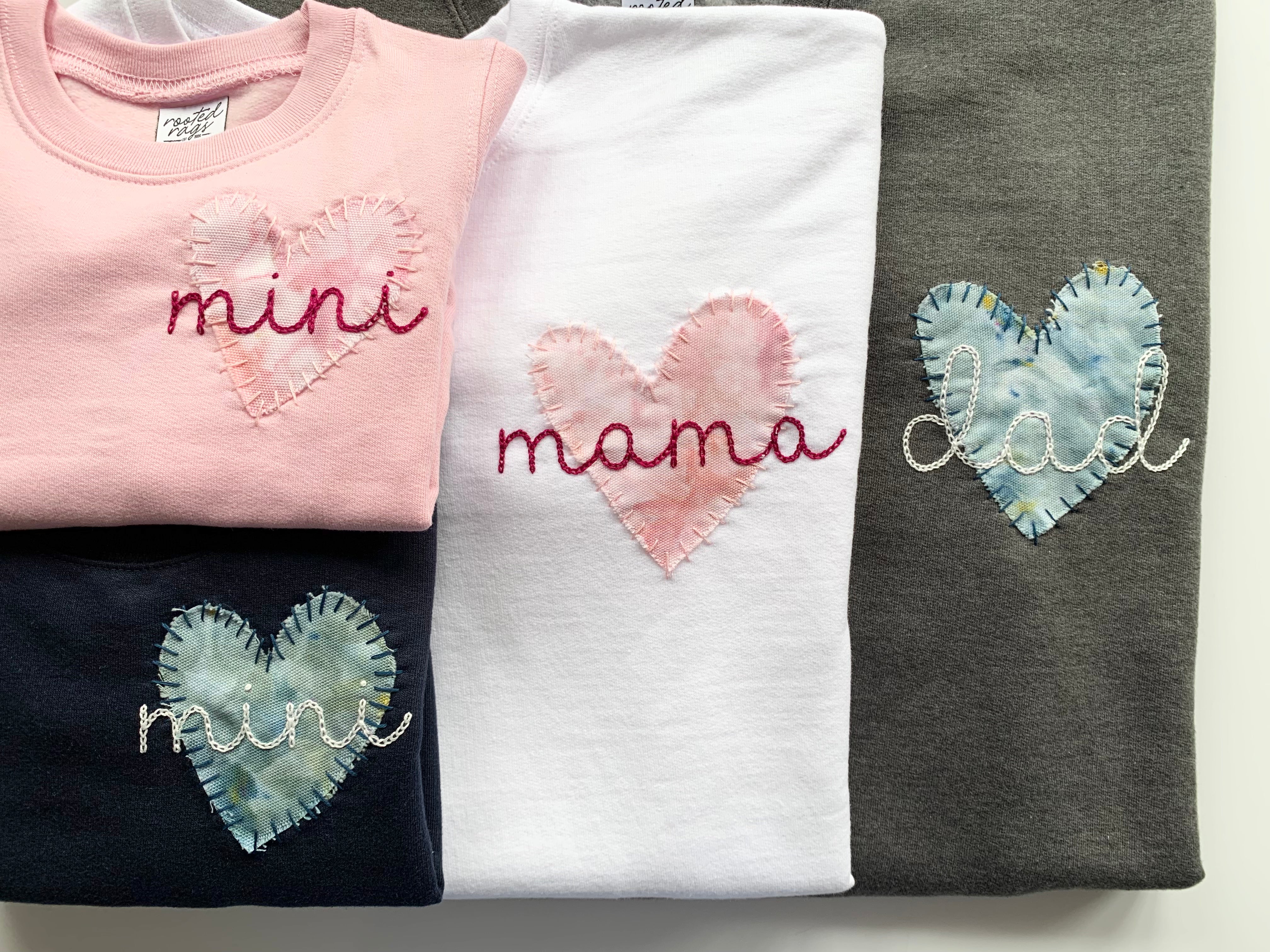 Ice Dyed Heart and Hand Embroidered Adult Sweatshirt