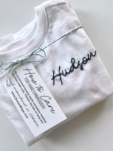 Hand Embroidered Name Onesie® or T-shirt