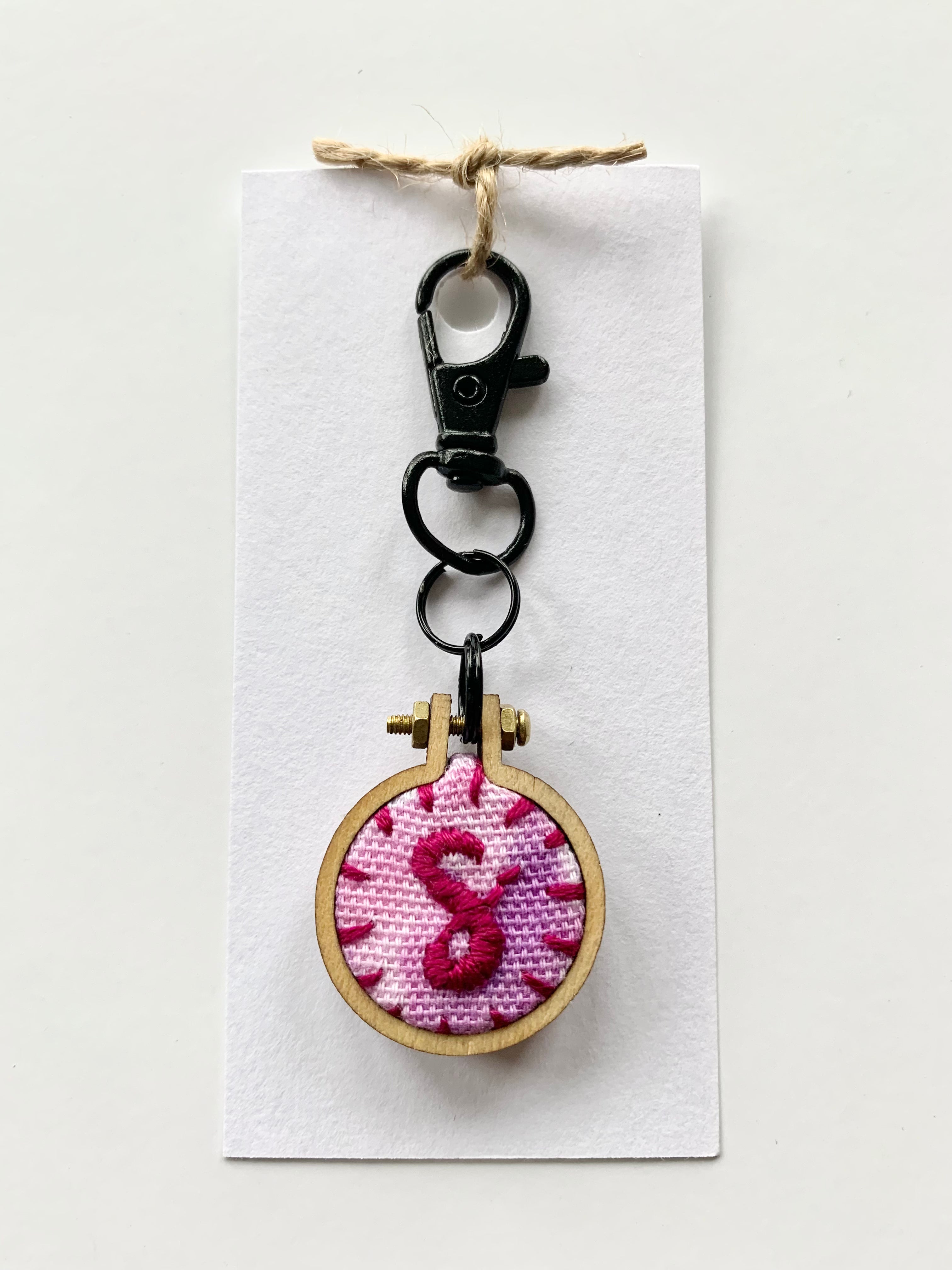 Ice Dyed and Embroidered Mini Hoop Key Chain