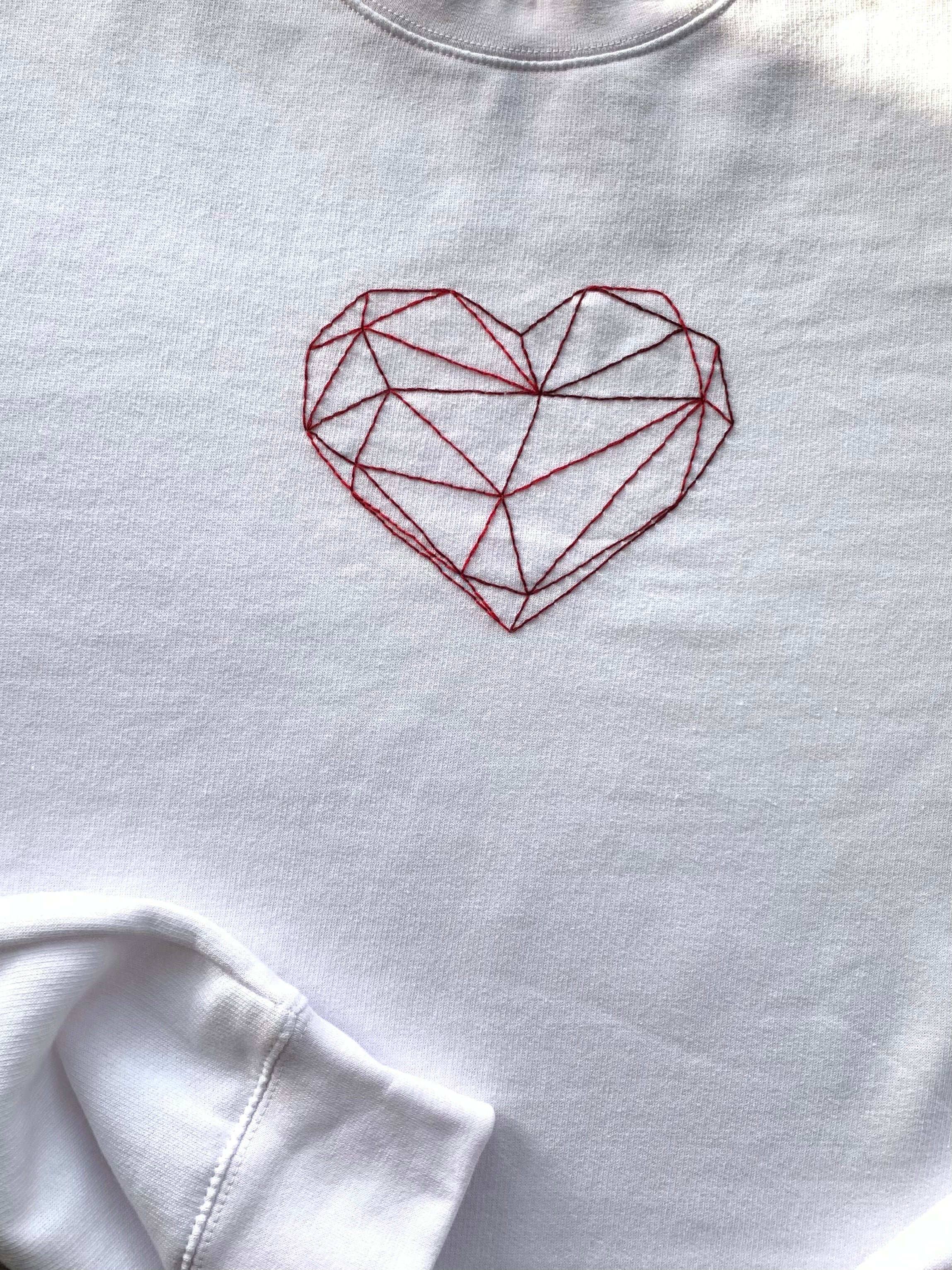 Hand Embroidered Geometric Heart Adult Unisex Sweatshirt