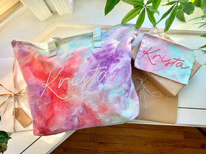 Ice Dyed and Optional Hand Embroidered Weekender Tote Bag