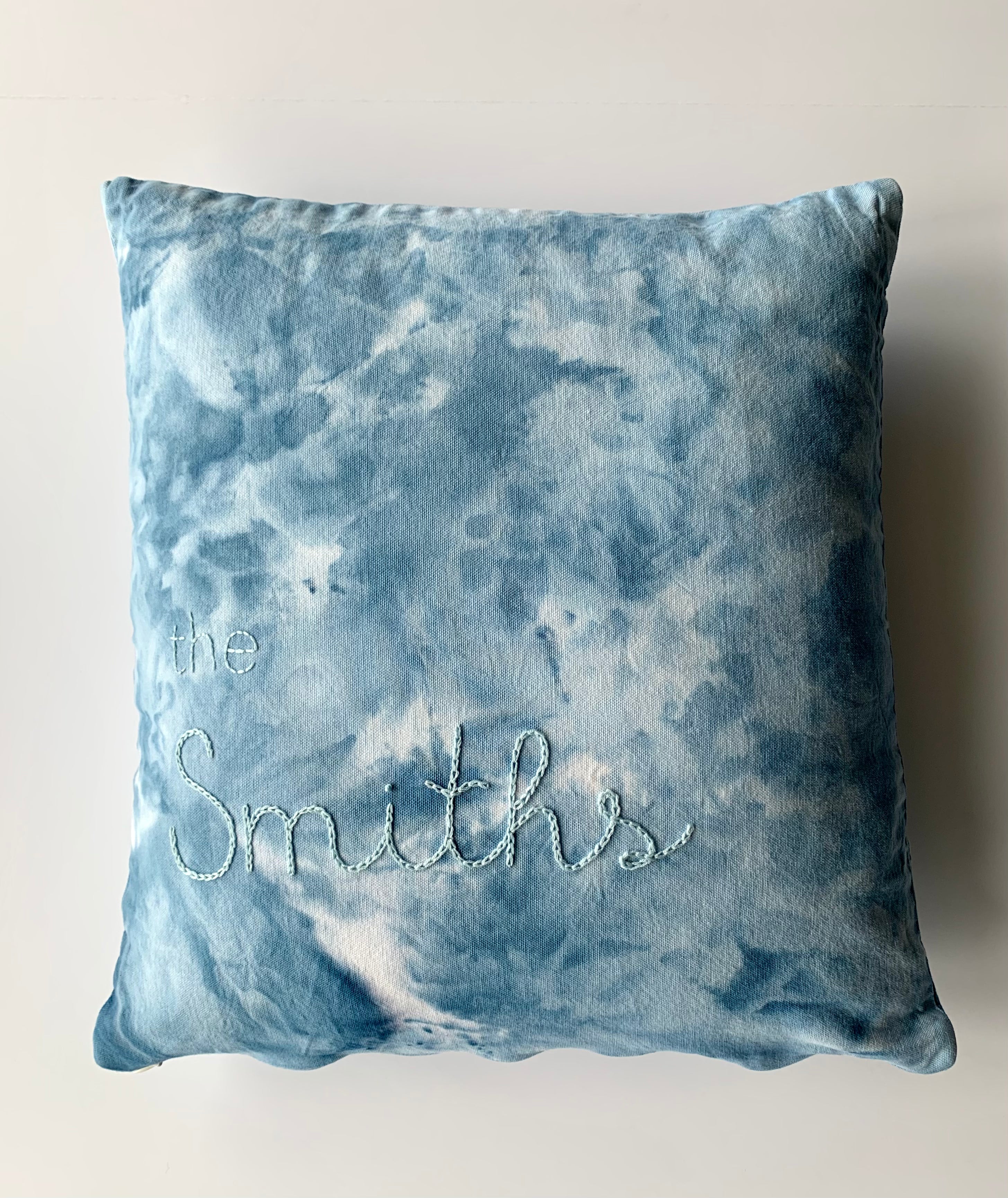 Ice Dyed and Hand Embroidered Name Pillow