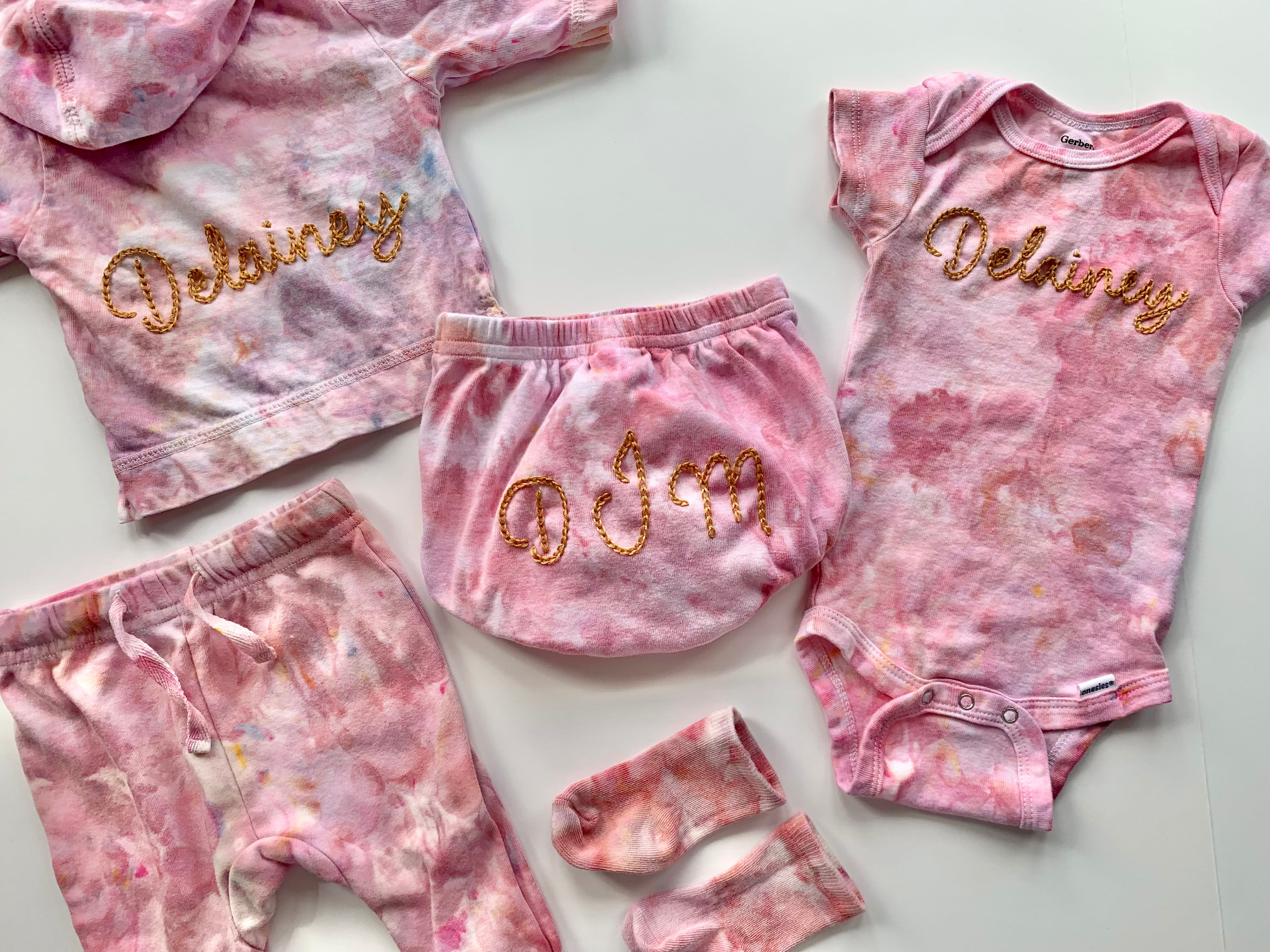 Ice Dyed and Embroidered Baby/Toddler Gift Set