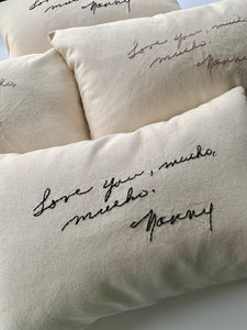 Hand Embroidered Handwriting Pillow