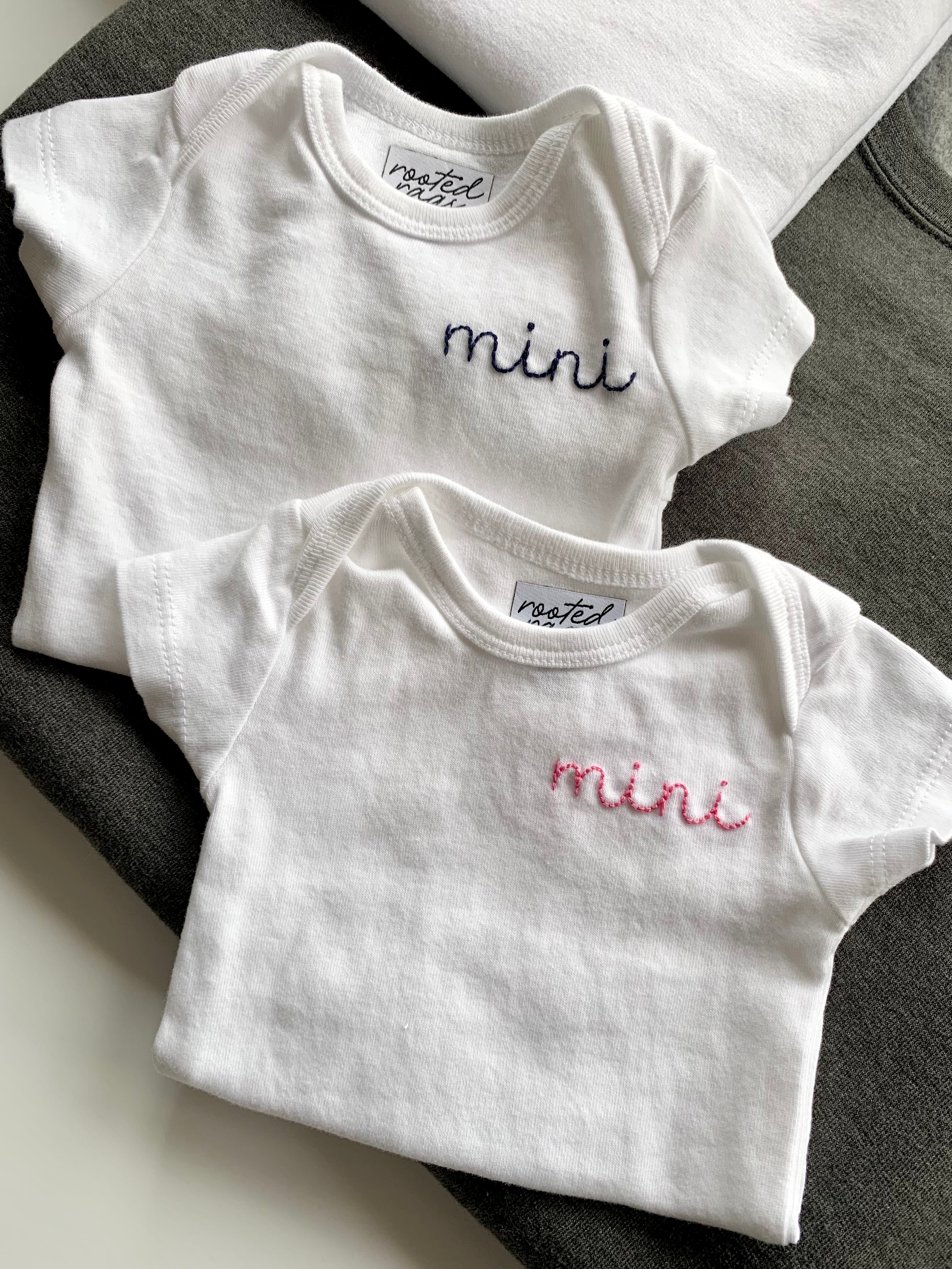Hand Embroidered Mini Onesie® or Kids' T-shirt